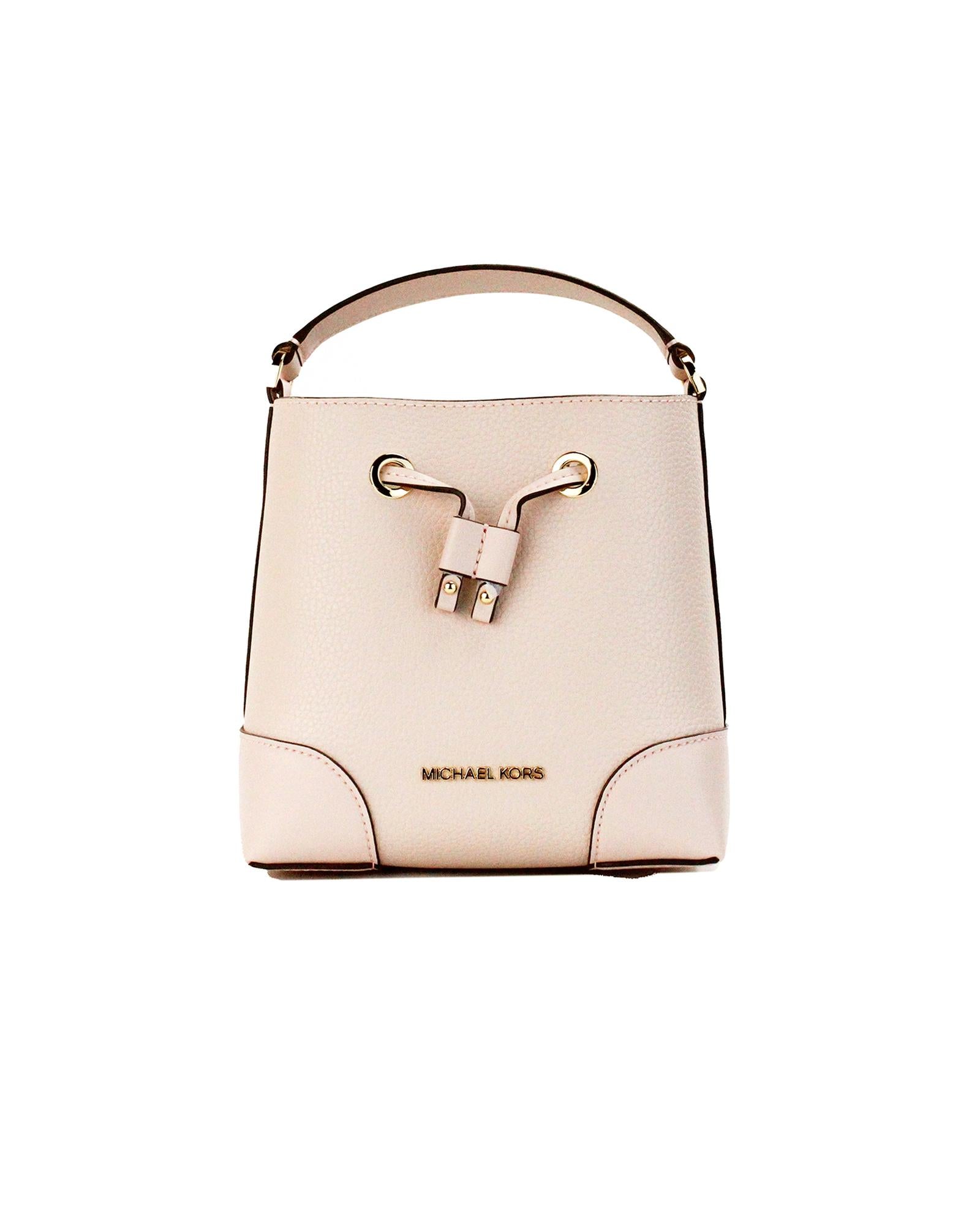 Michael Kors Women's Mercer Small Powder Blush Pebble Leather Bucket Crossbody Bag Purse - One Size