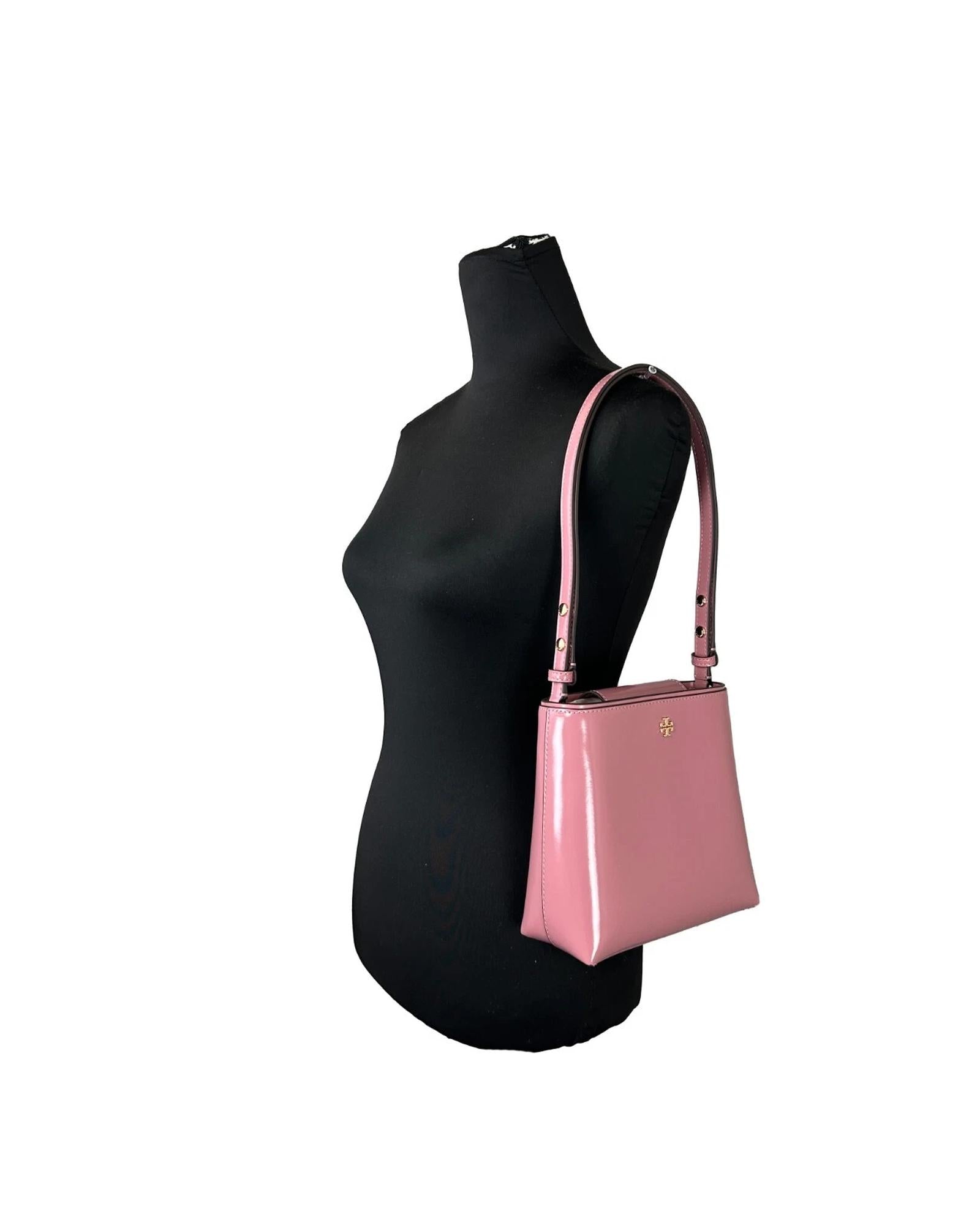 Tory Burch Women's Patent Emerson Small Bucket Bag Purse Pink - One Size 3