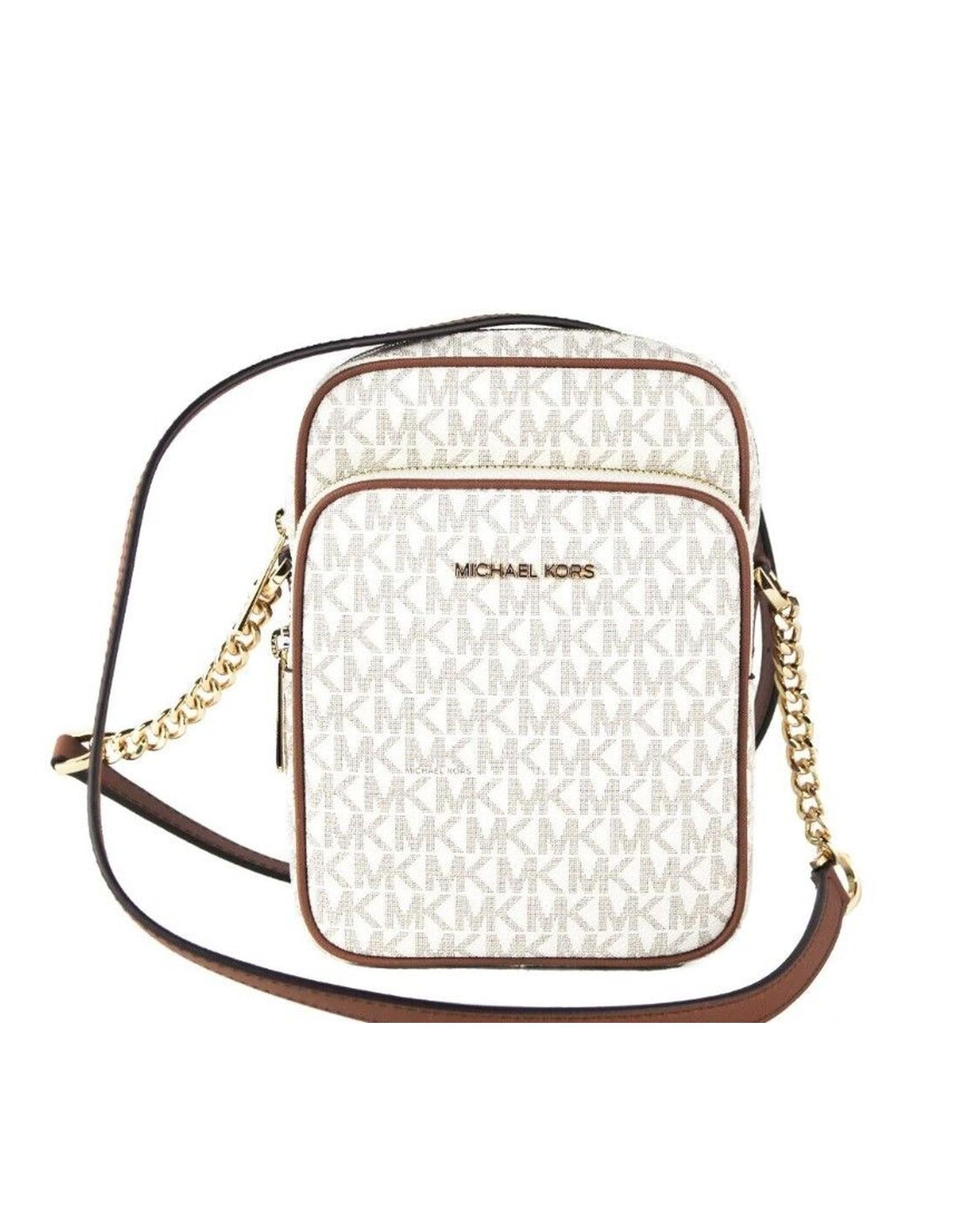 Michael Kors Women's Jet Set Medium Vanilla PVC North South Chain Crossbody Handbag - One Size