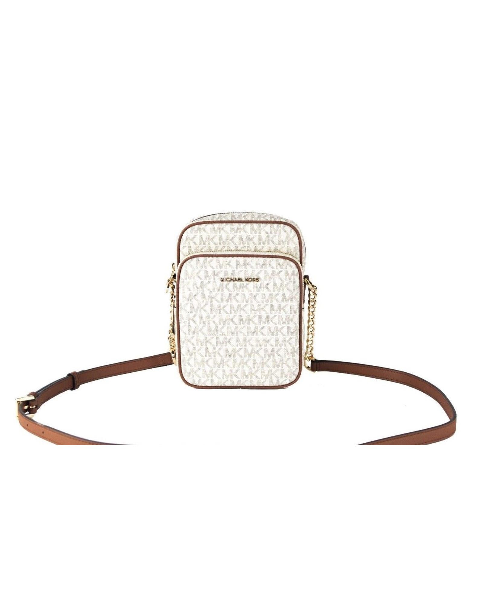 Michael Kors Women's Jet Set Medium Vanilla PVC North South Chain Crossbody Handbag - One Size