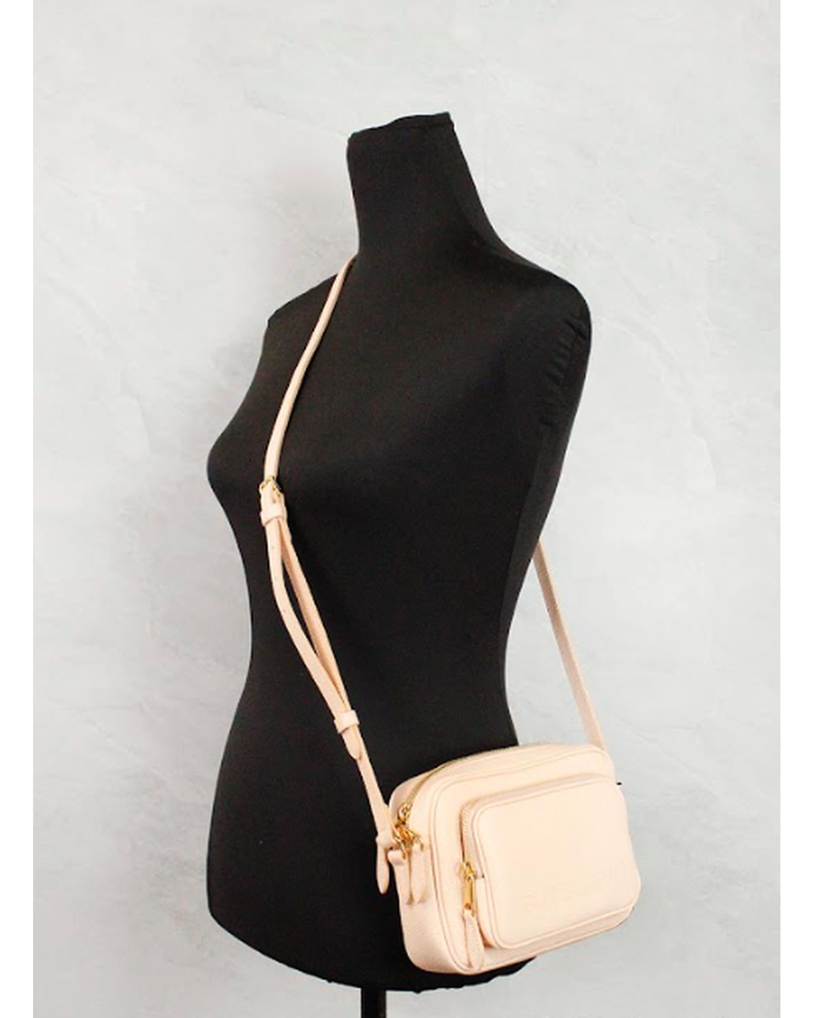 Burberry Women's Small Branded Peach Pink Grainy Leather Camera Crossbody Bag - One Size