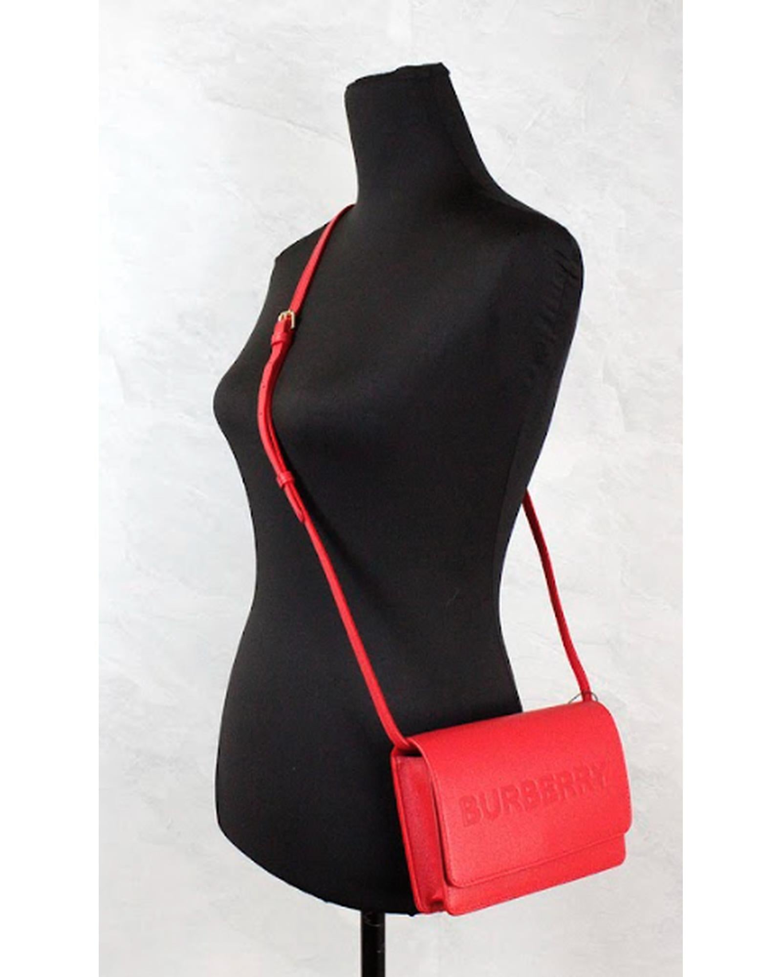 Burberry Women's Hampshire Small Red Embossed Logo Smooth Leather Crossbody Bag - One Size