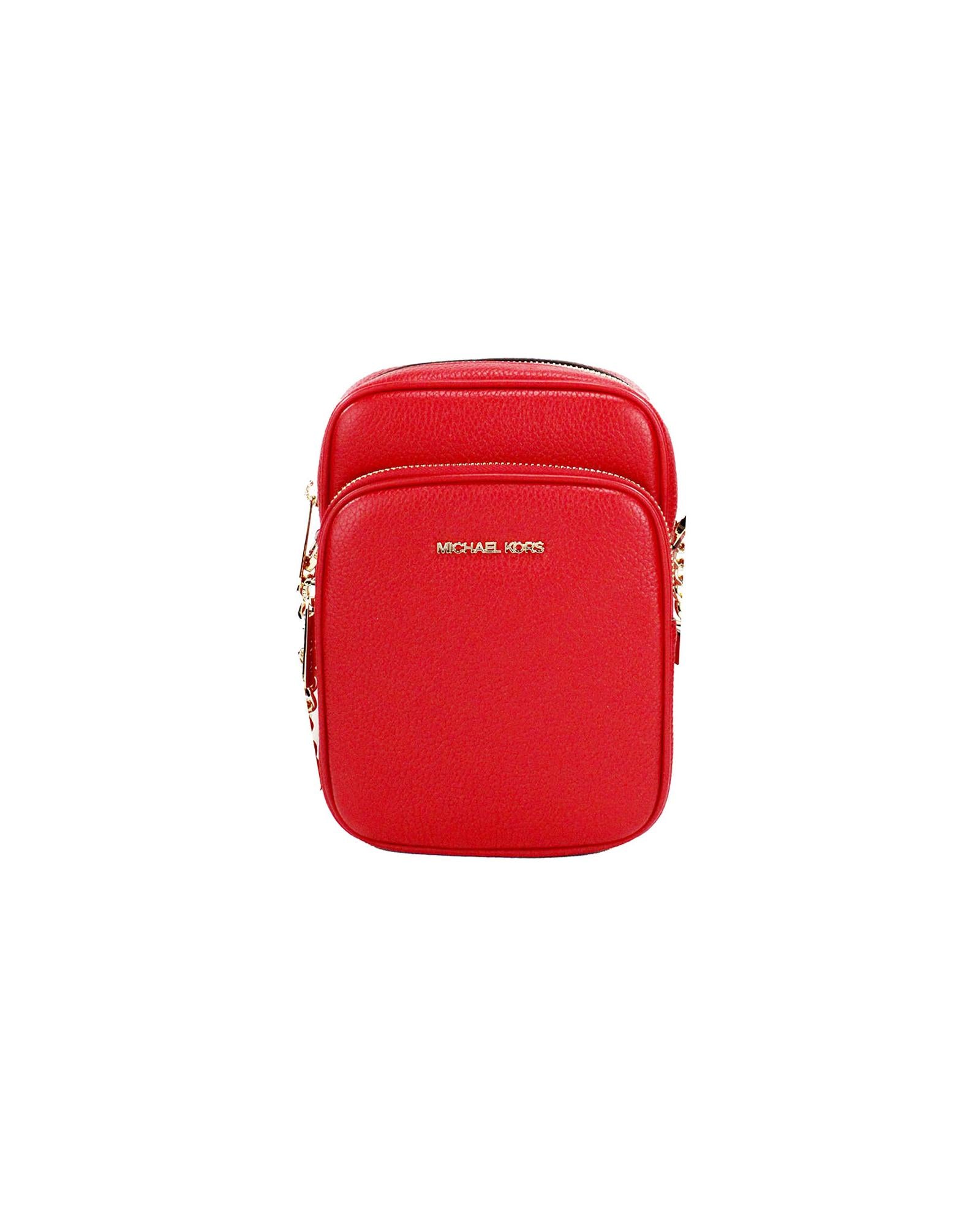 Michael Kors Women's Jet Set Bright Red Pebbled Leather North South Chain Crossbody Bag - One Size