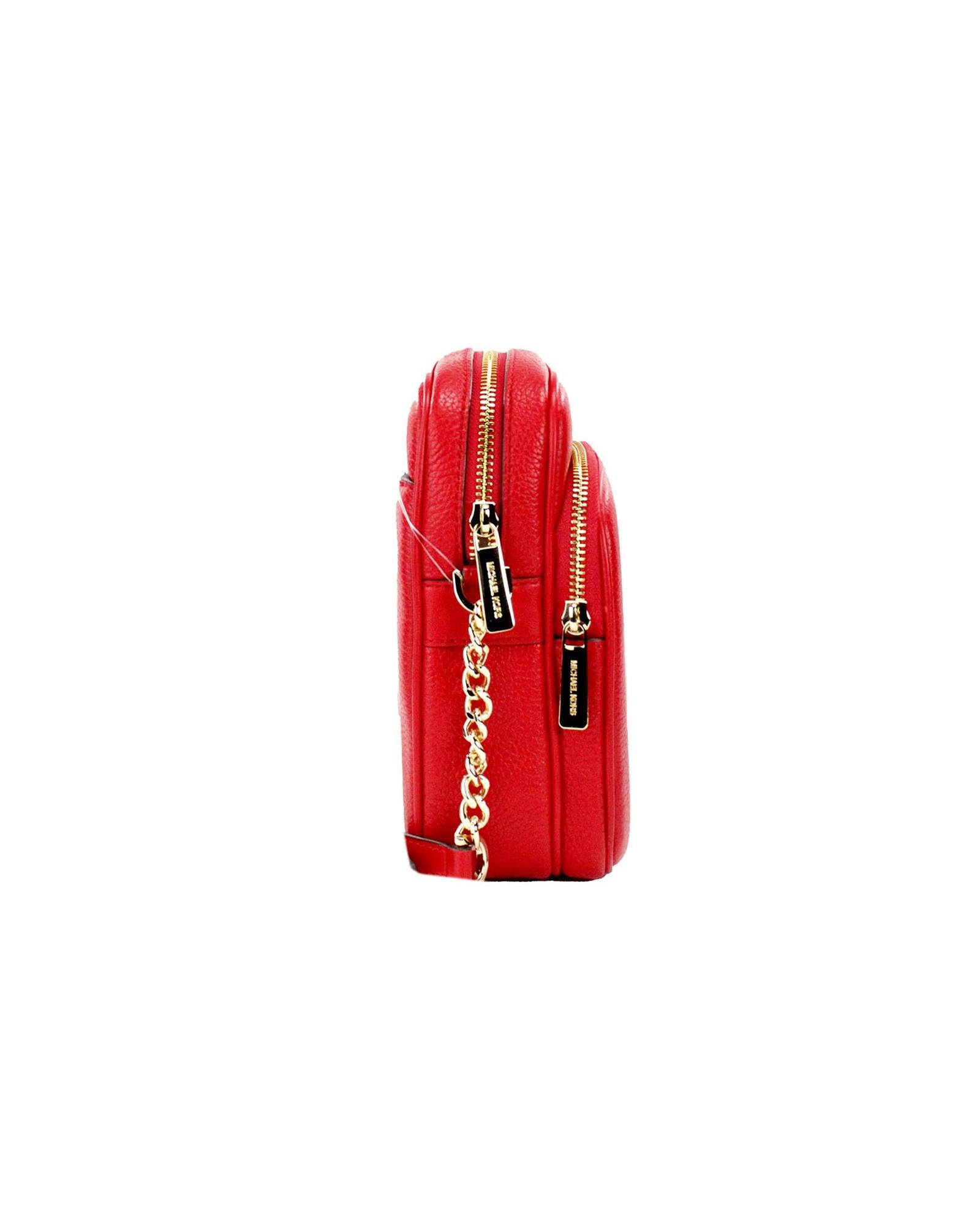 Michael Kors Women's Jet Set Bright Red Pebbled Leather North South Chain Crossbody Bag - One Size