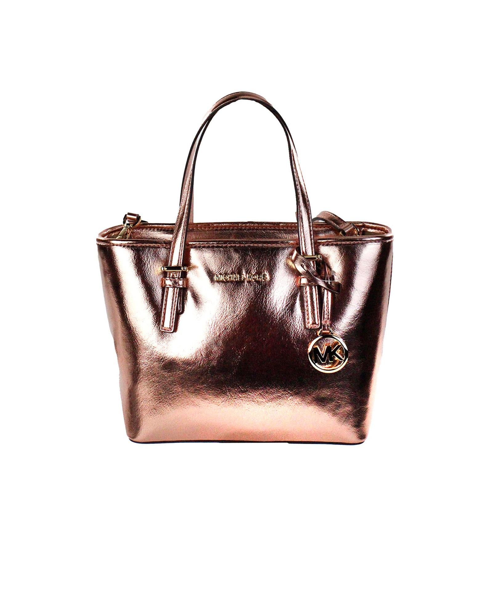 Michael Kors Women's Jet Set Primrose Metallic XS Carryall Top Zip Tote Bag Purse - One Size