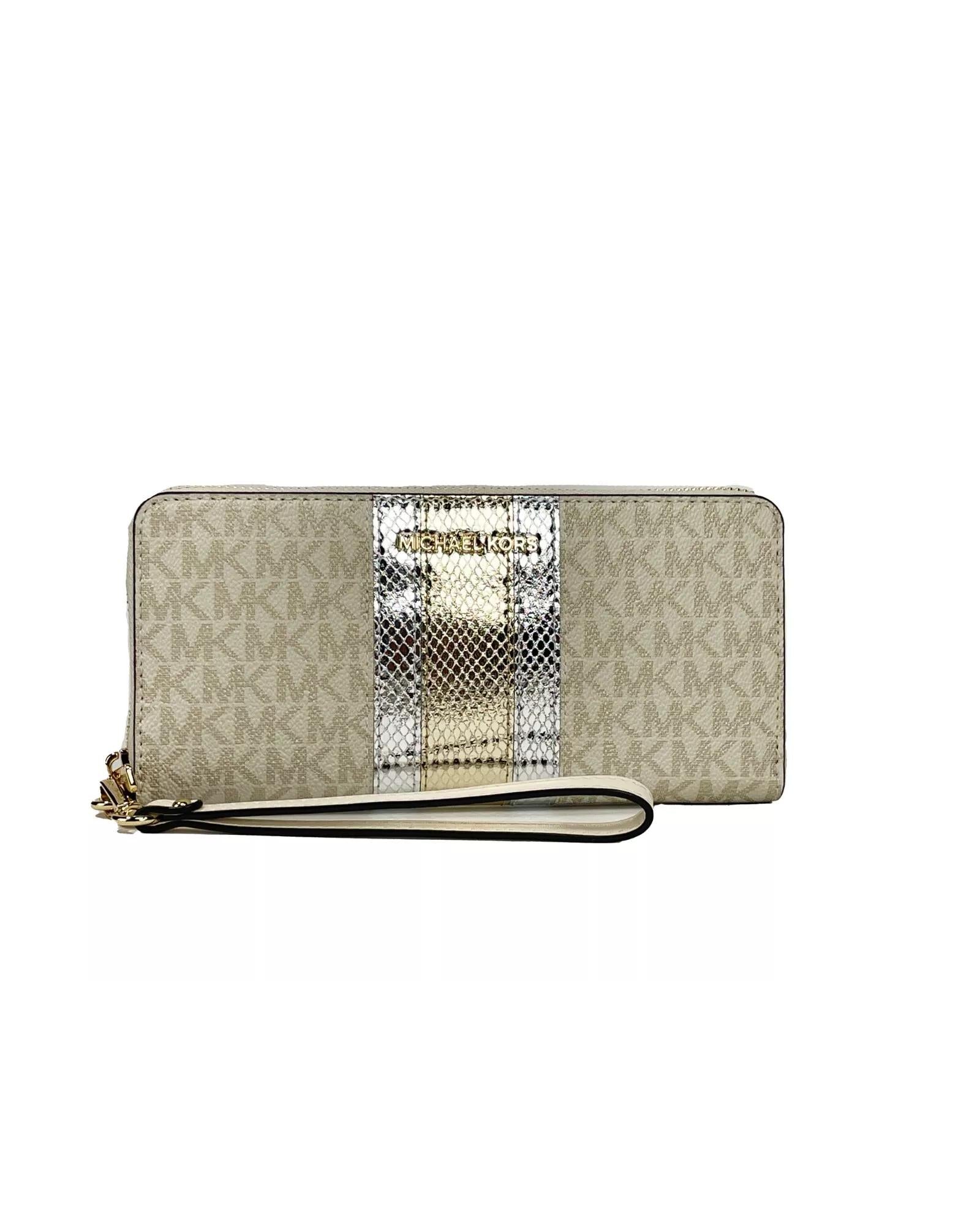 Michael Kors Women's Jet Set Travel Center Stripe Signature Continental Wallet Vanilla Pale Gold - One Size