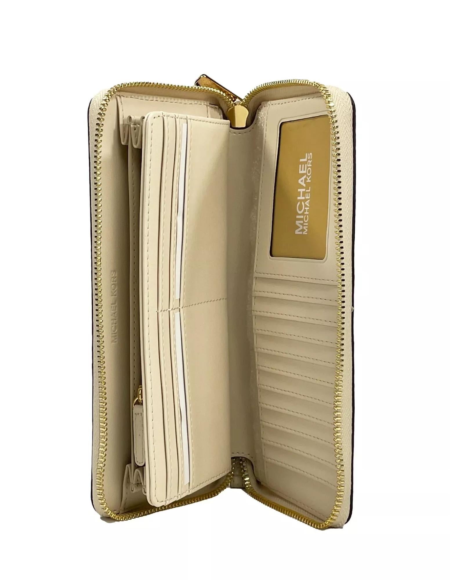 Michael Kors Women's Jet Set Travel Center Stripe Signature Continental Wallet Vanilla Pale Gold - One Size