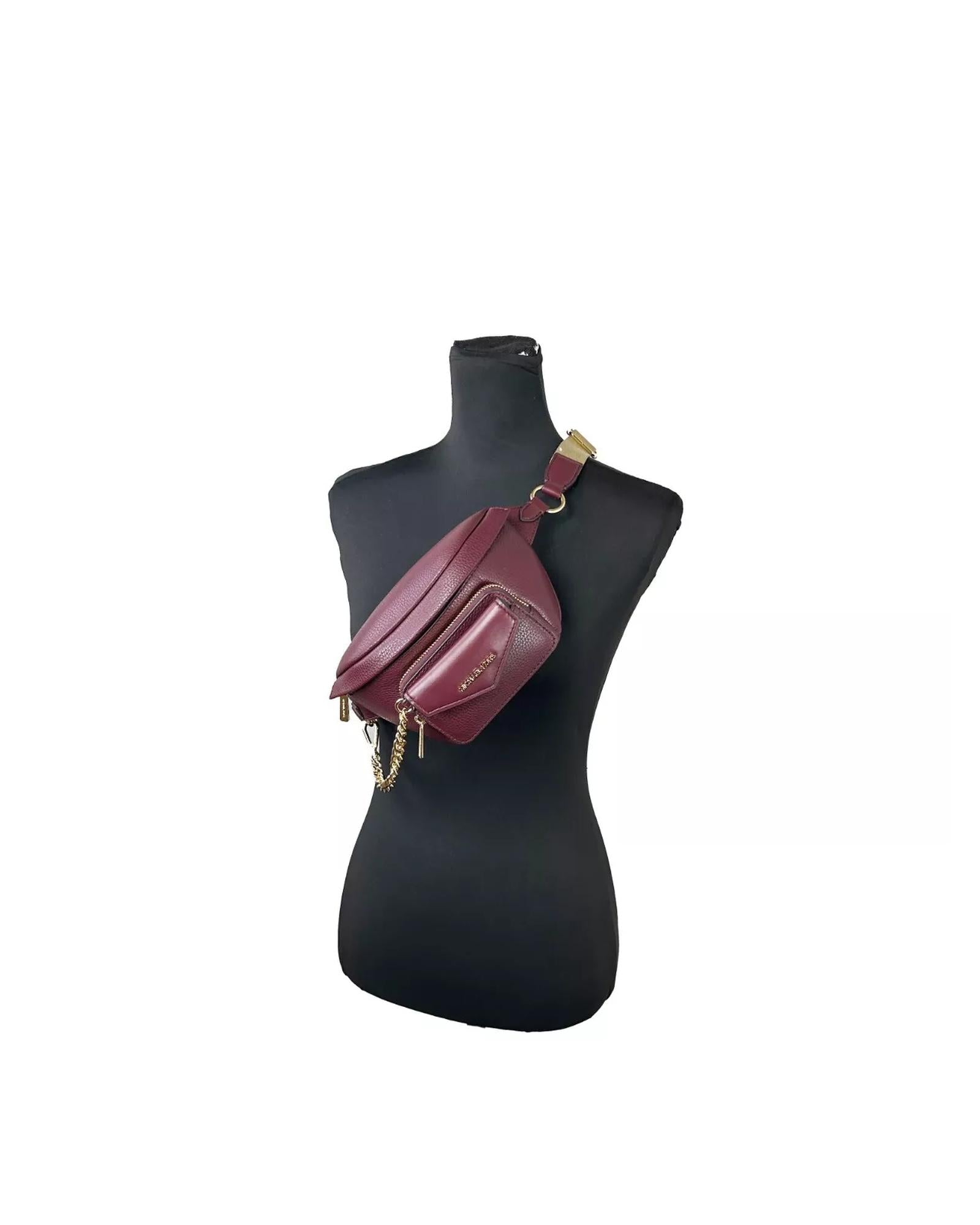 Michael Kors Women's Leather Maise 2 in 1 Fanny Waist Pack Bag Maroon - One Size