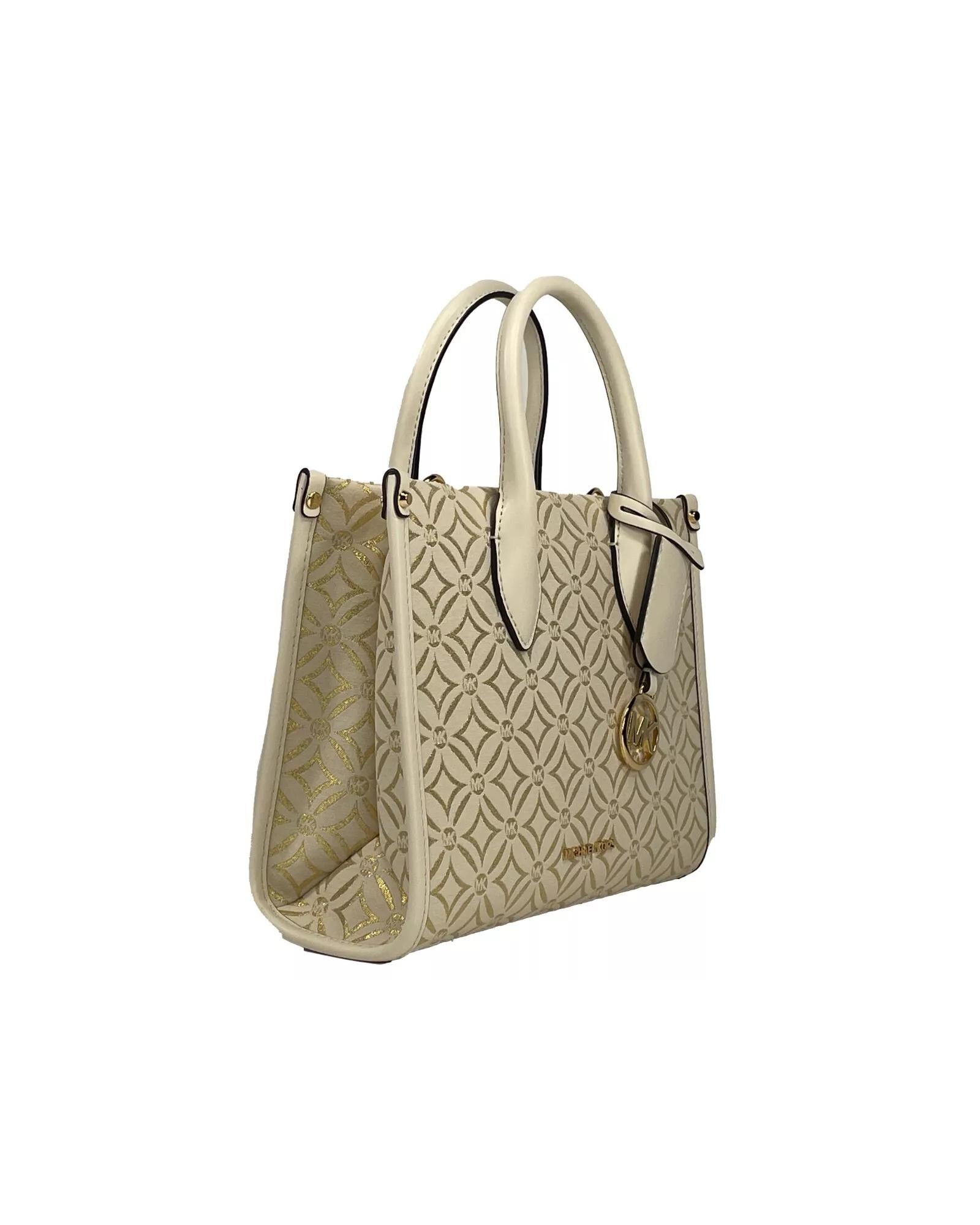 Michael Kors Women's Mirella Small Top Zip Crossbody Tote Bag Creme - One Size