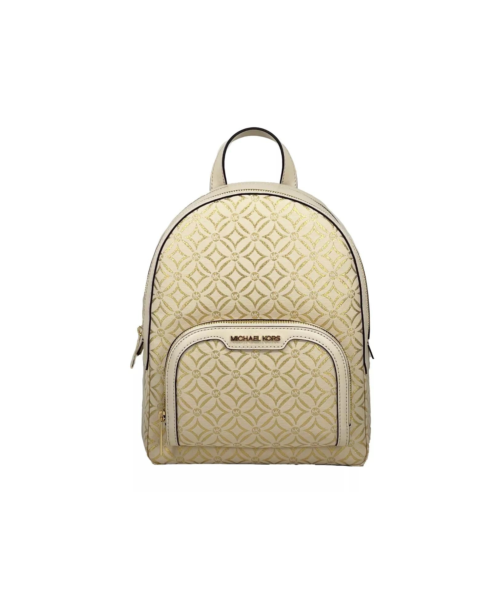 Michael Kors Women's Jaycee Medium Zip Pocket Backpack Bag Cream Gold - One Size