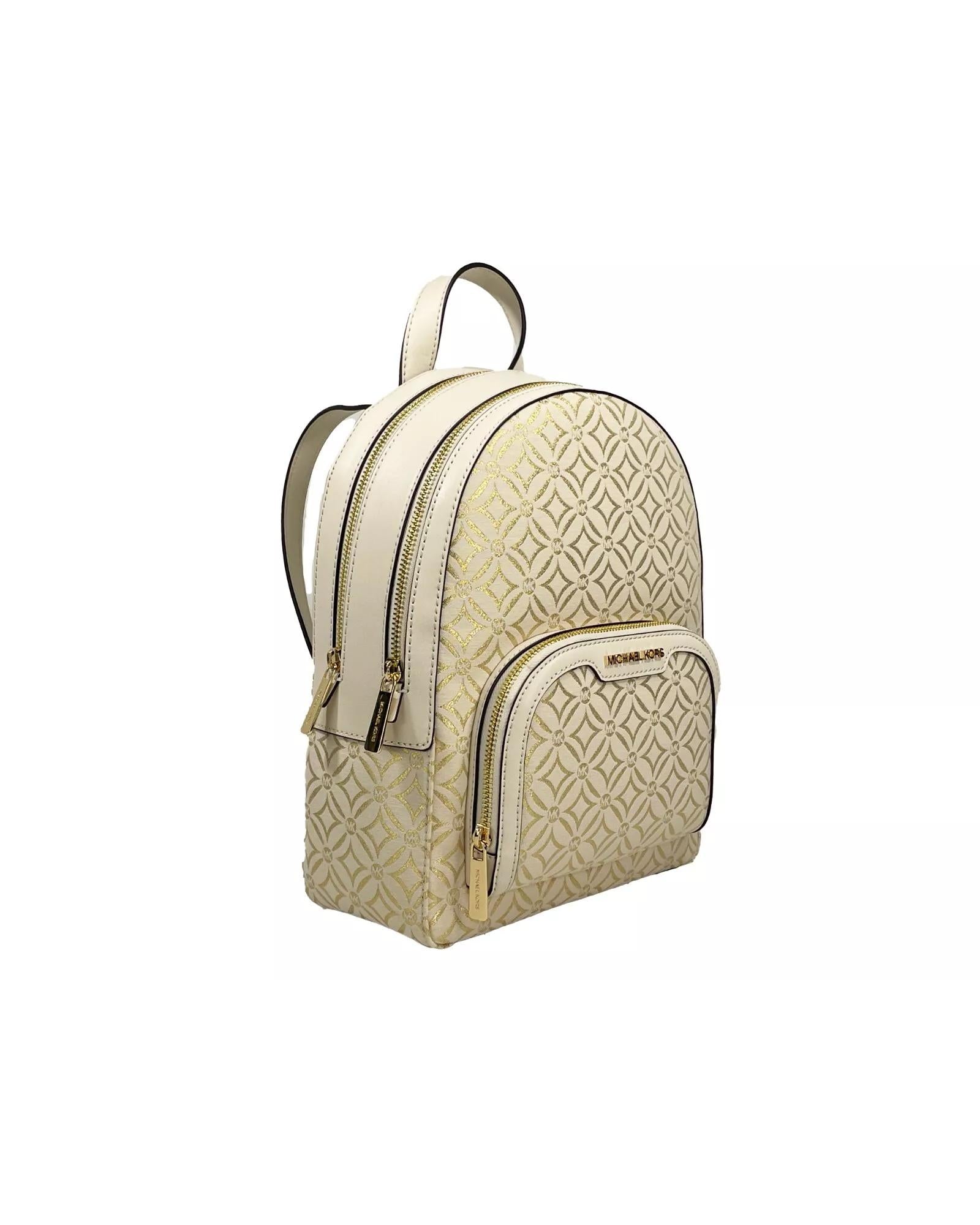 Michael Kors Women's Jaycee Medium Zip Pocket Backpack Bag Cream Gold - One Size