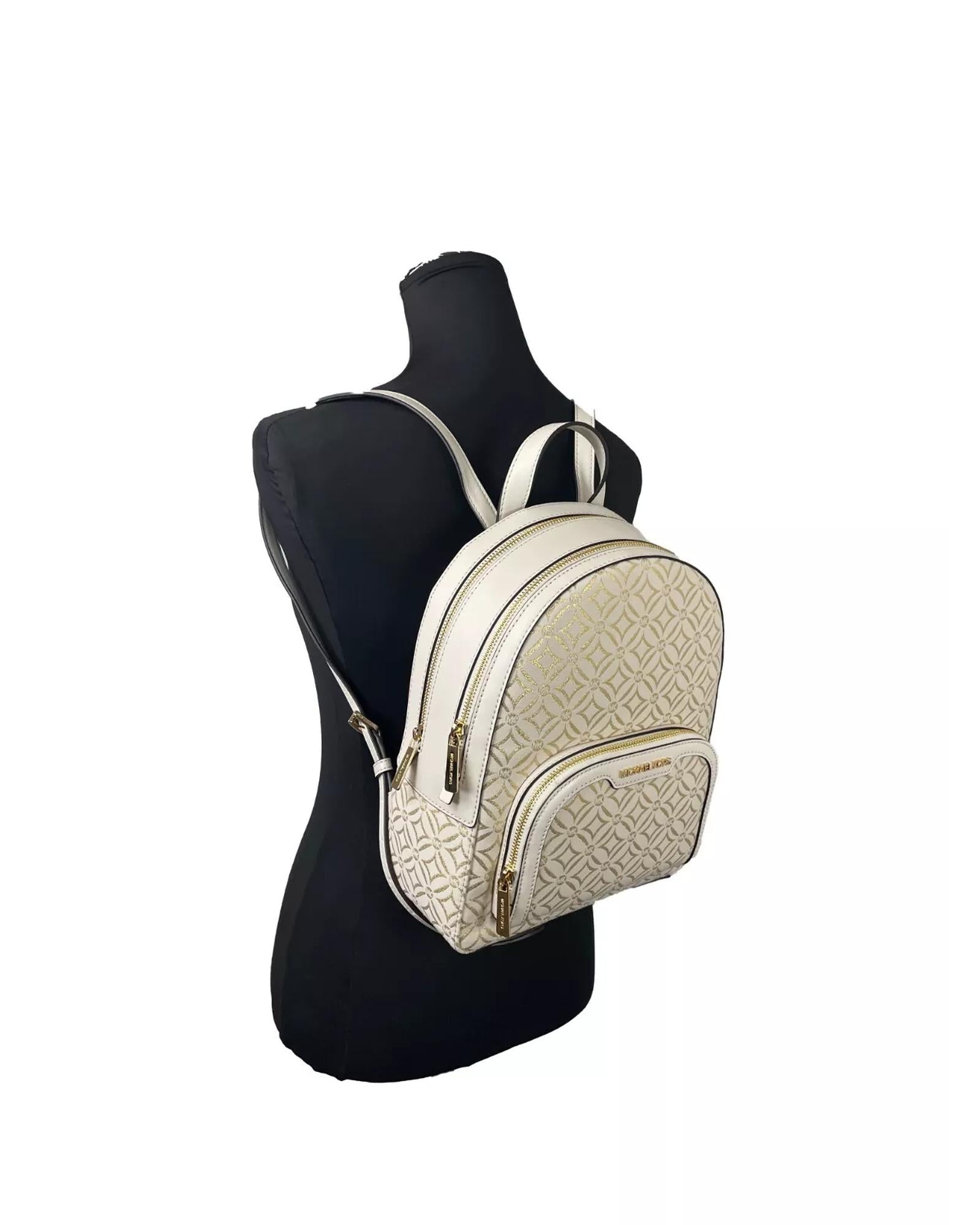 Michael Kors Women's Jaycee Medium Zip Pocket Backpack Bag Cream Gold - One Size 3