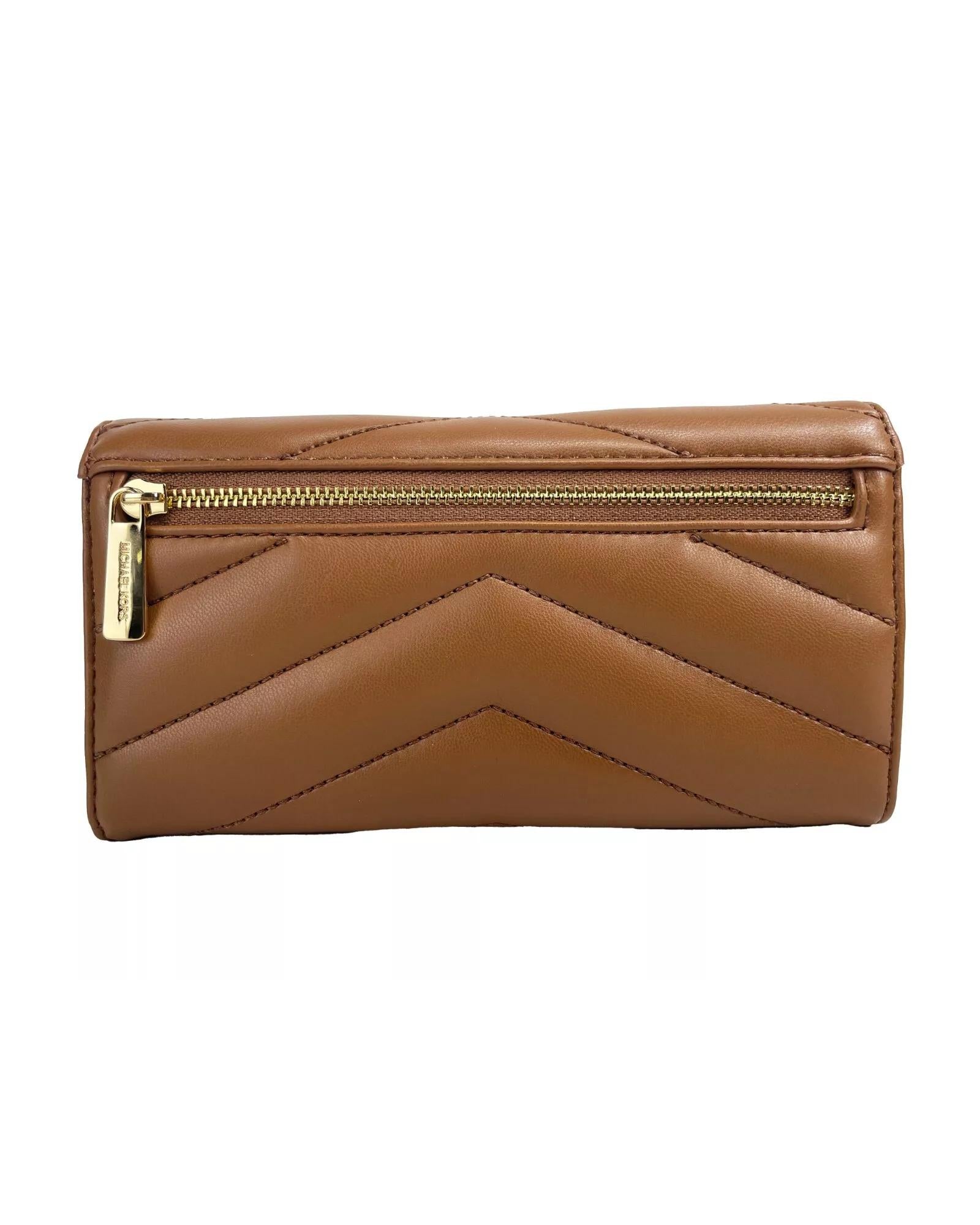 Michael Kors Women's Jet Set Travel Large Quilted Leather Trifold Wallet Brown - One Size 3