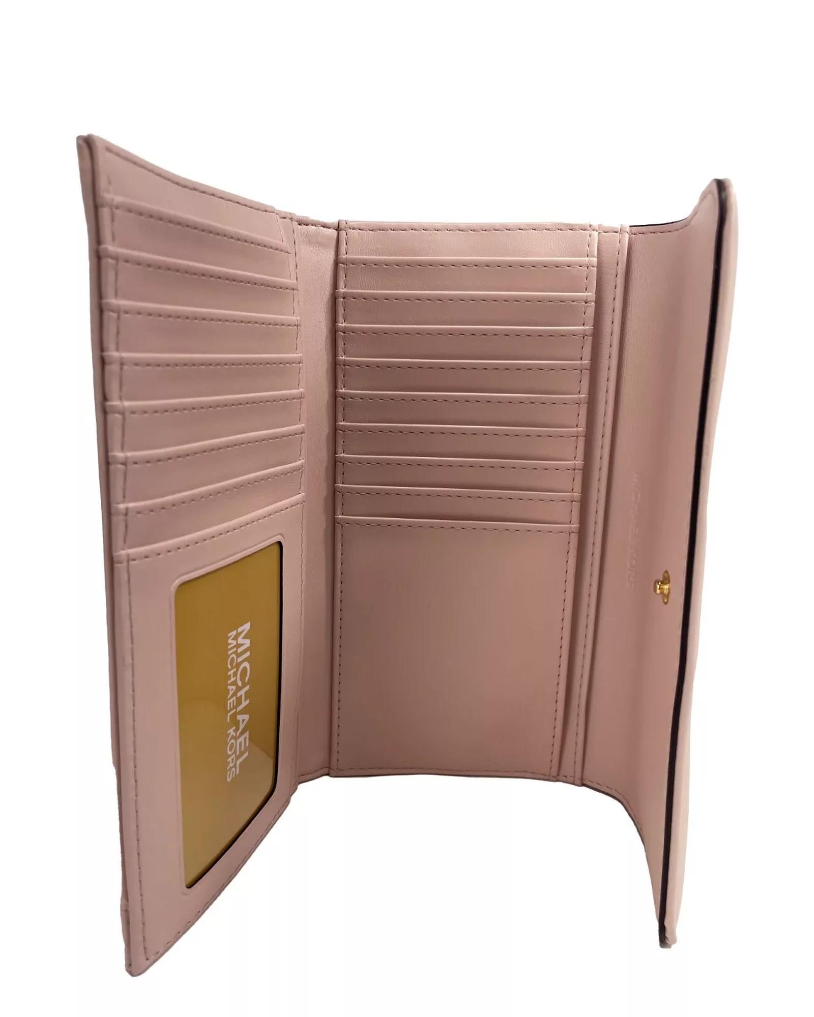 Michael Kors Women's Jet Set Travel Large Quilted Leather Trifold Wallet Powder Blush - One Size 3