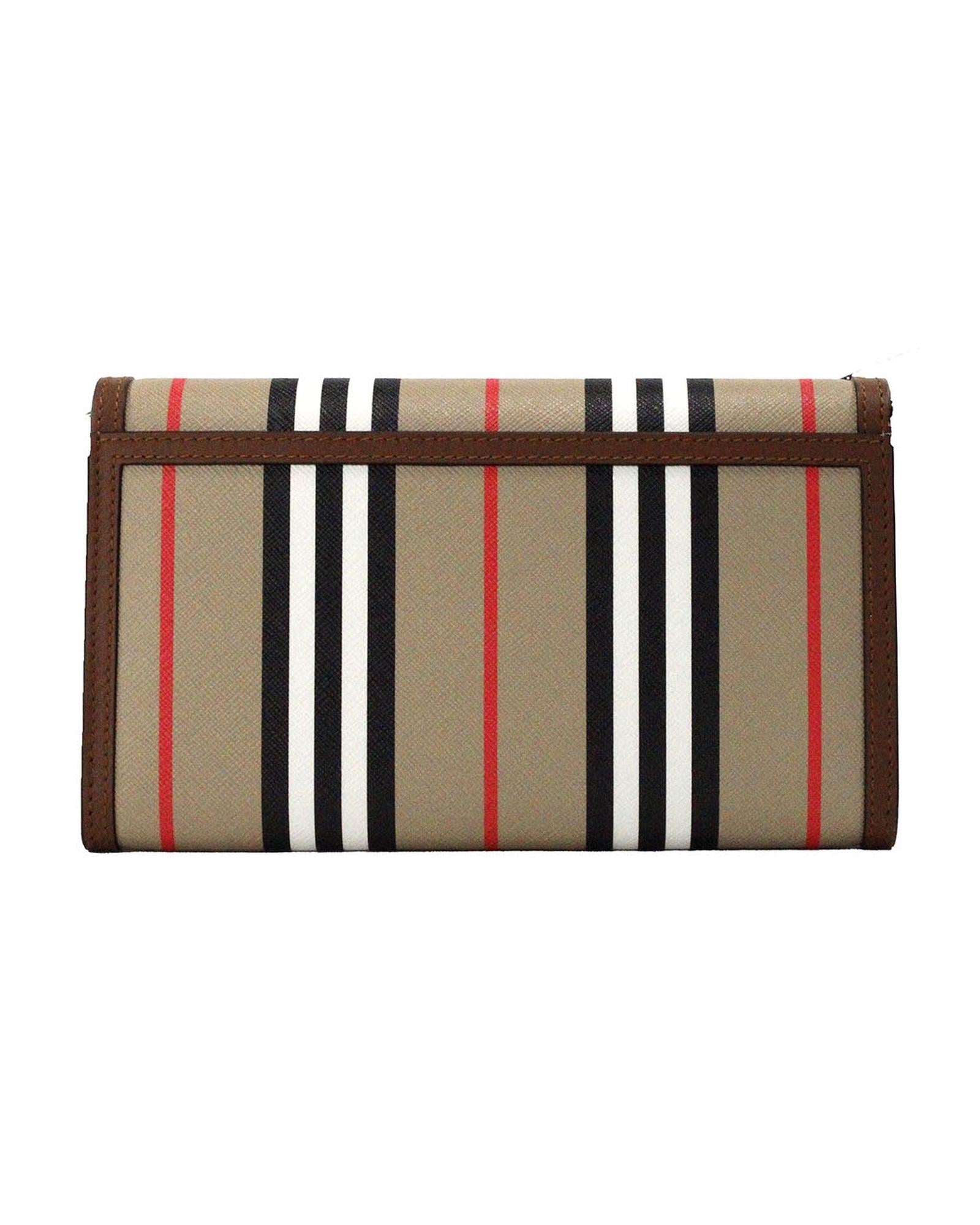 Burberry Women's Hannah Icon Stripe Archive Tan E-Canvas Leather Wallet Crossbody Bag - One Size 3