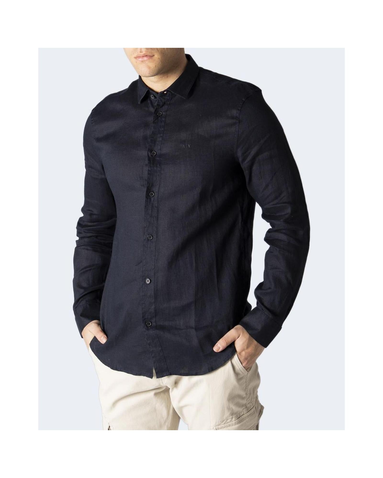 Armani Exchange Men's Blue Linen Shirt - 44 IT 3
