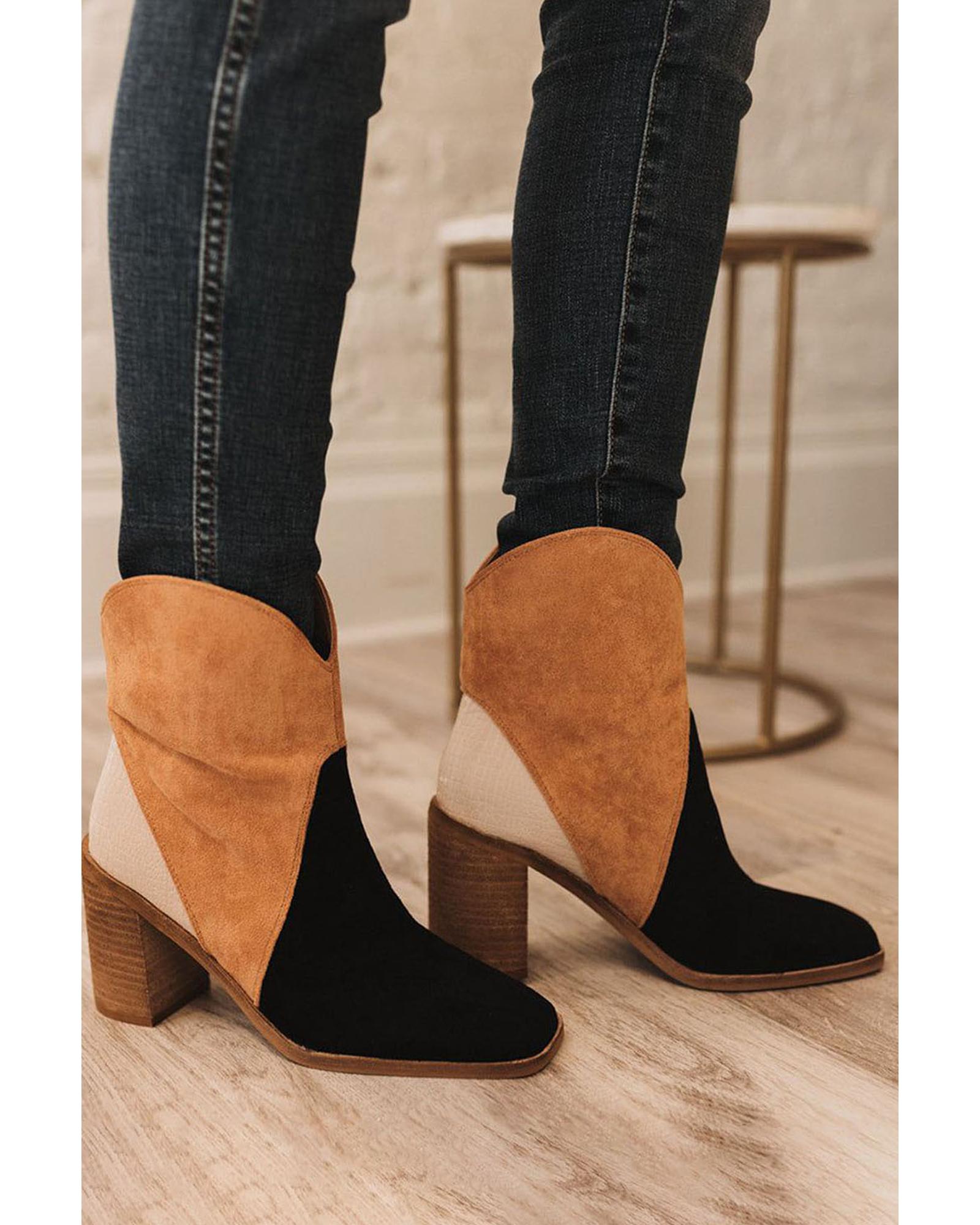 Black Colorblock Suede Heeled Ankle Booties - 39 EU