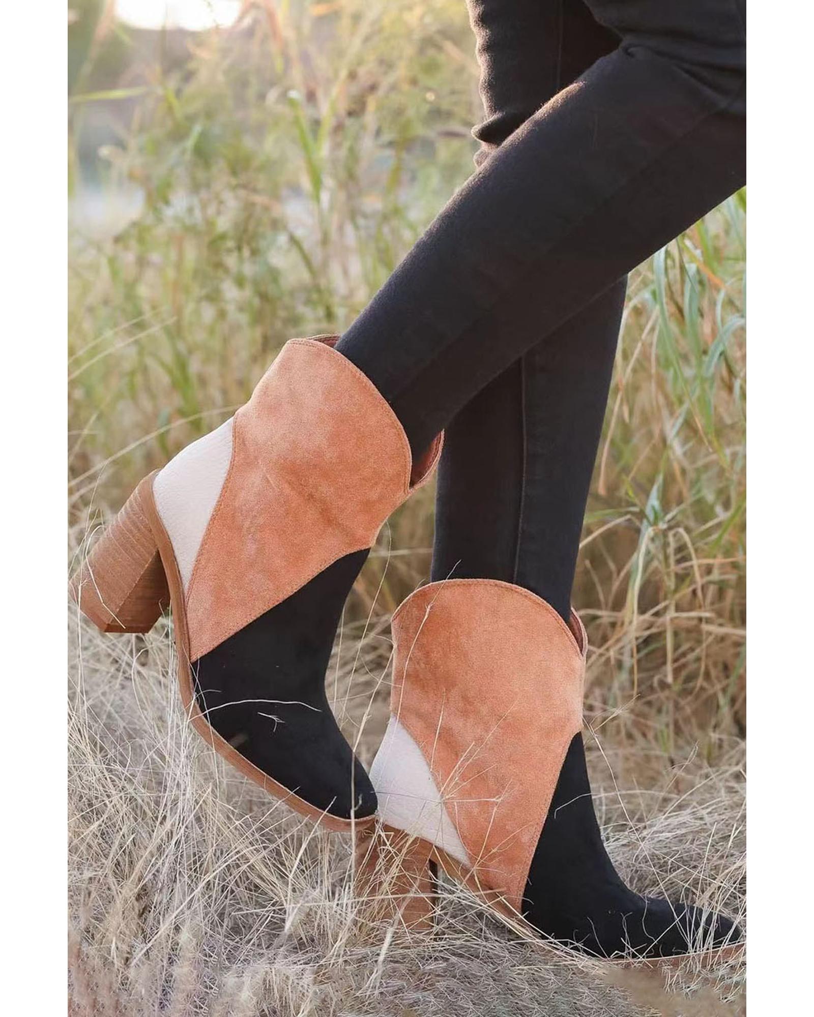 Black Colorblock Suede Heeled Ankle Booties - 39 EU