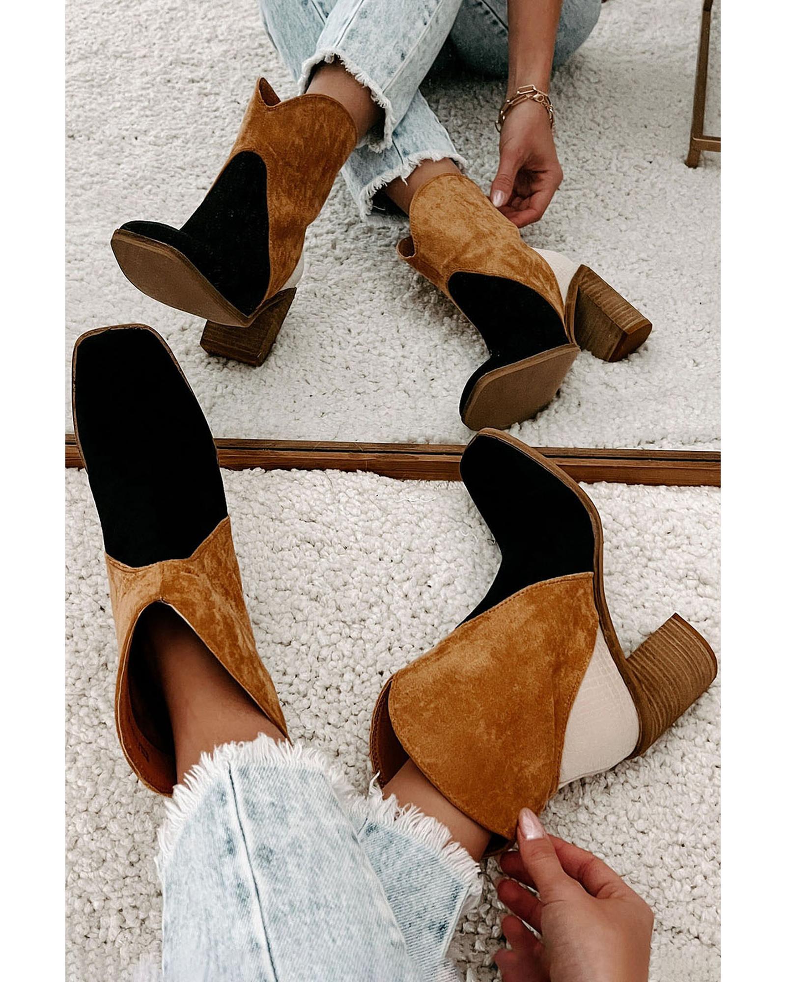 Black Colorblock Suede Heeled Ankle Booties - 39 EU 4