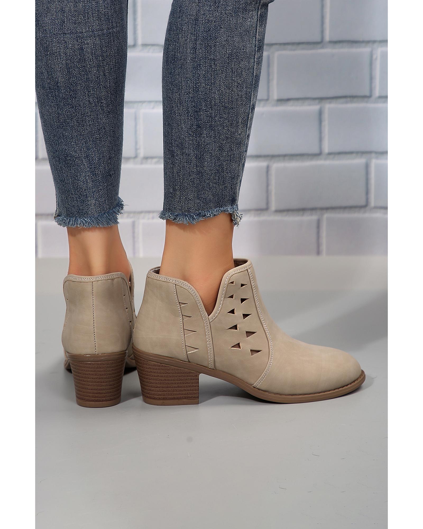 Parchment Cut Out Suede Pointed Toe Heeled Ankle Boots - 37 EU