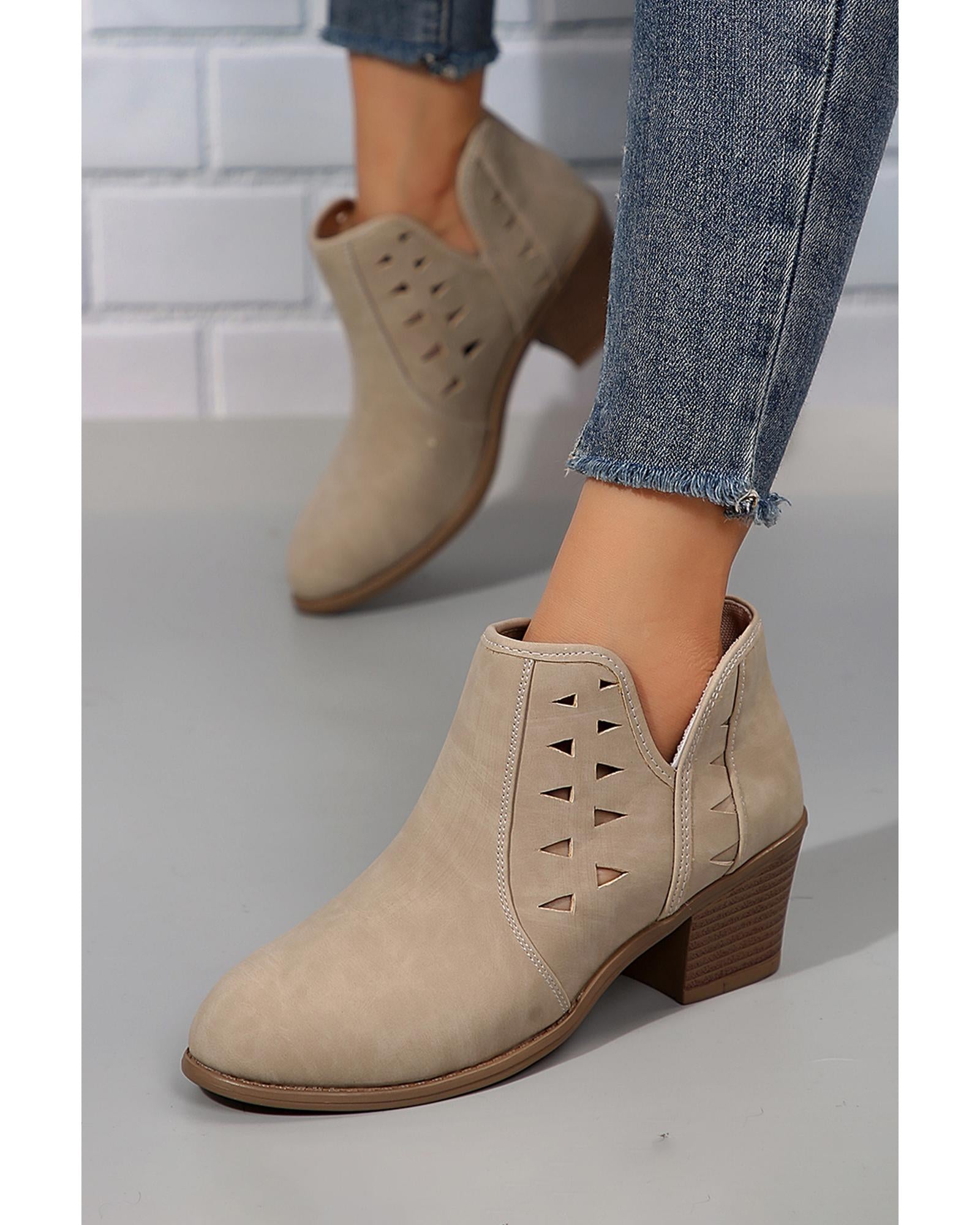 Parchment Cut Out Suede Pointed Toe Heeled Ankle Boots - 38 EU 5
