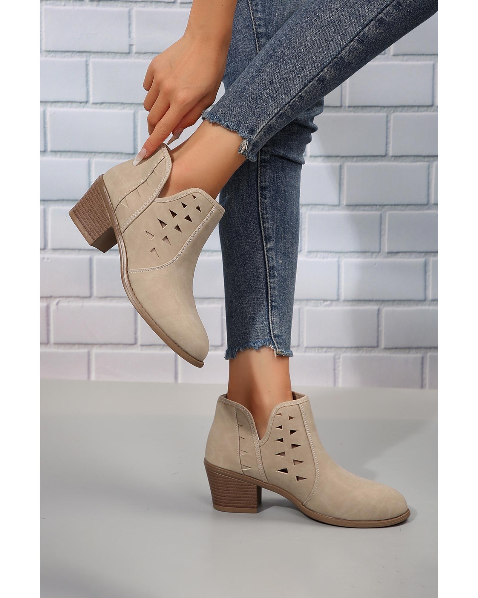 Parchment Cut Out Suede Pointed Toe Heeled Ankle Boots - 38 EU 6