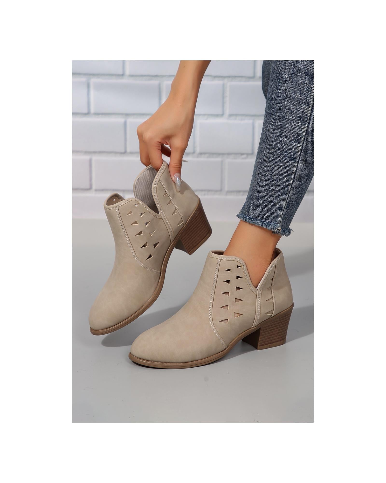 Parchment Cut Out Suede Pointed Toe Heeled Ankle Boots - 38 EU 7