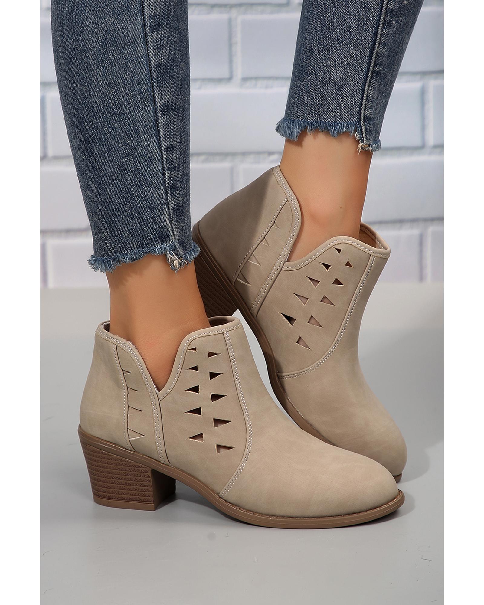 Parchment Cut Out Suede Pointed Toe Heeled Ankle Boots - 38 EU 8