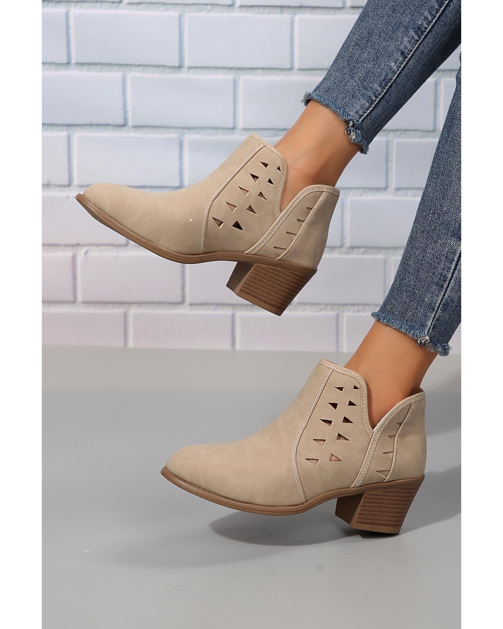 Parchment Cut Out Suede Pointed Toe Heeled Ankle Boots - 40 EU
