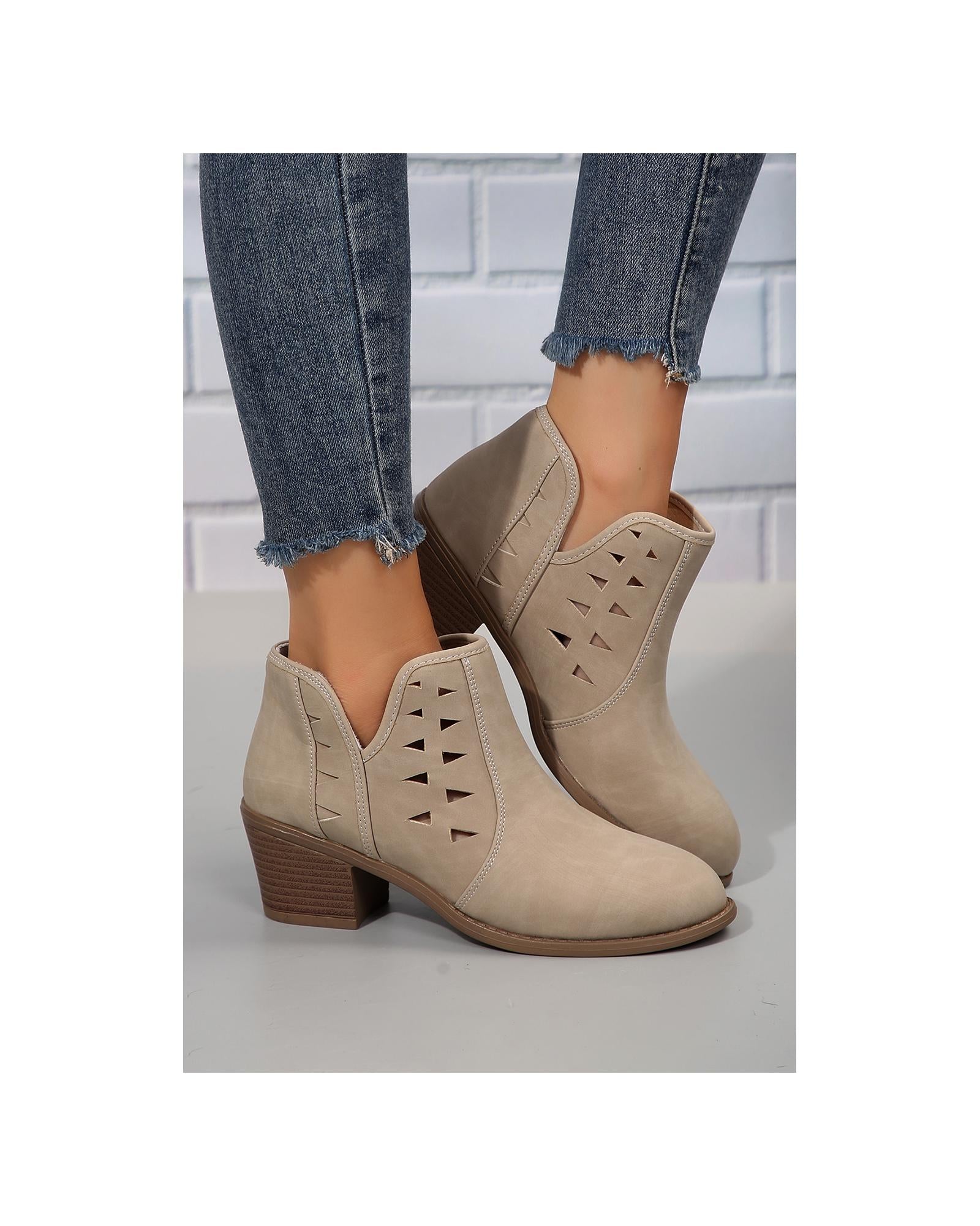 Parchment Cut Out Suede Pointed Toe Heeled Ankle Boots - 40 EU 6