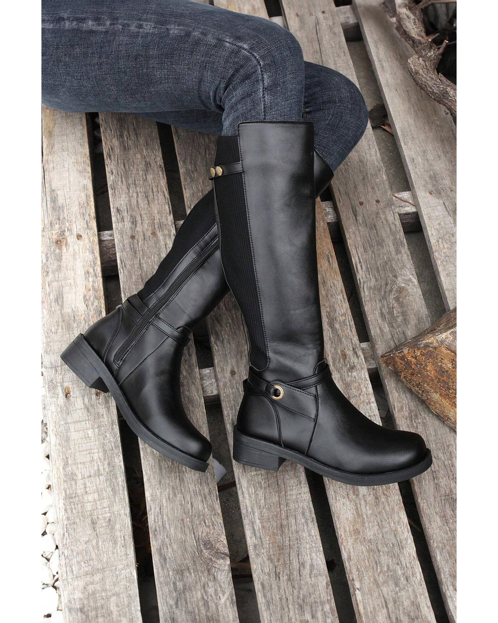 Black Side Zipper Knee High Chunky Low Heel Boots - 41 EU 3