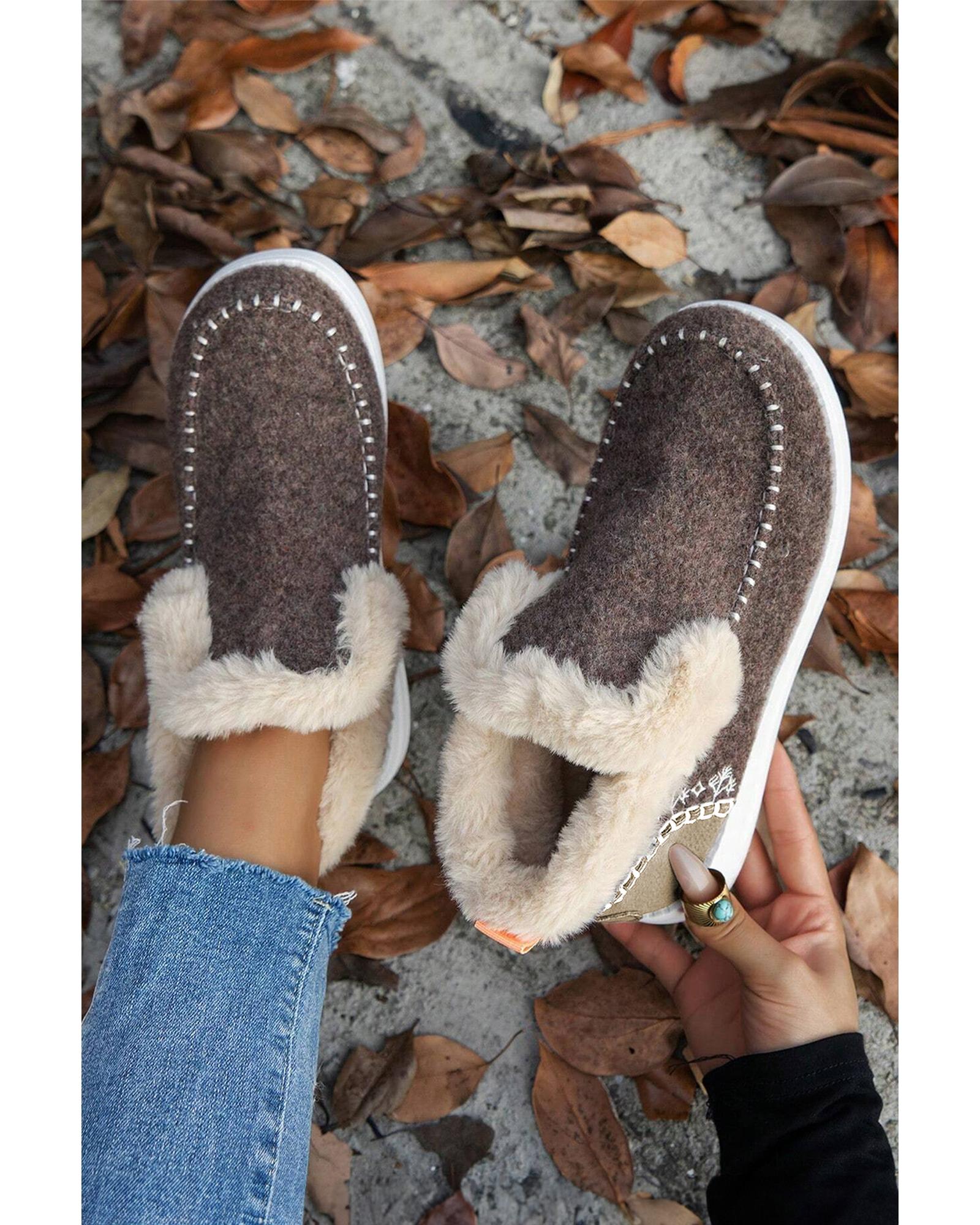 Coffee Suede Stitching Patchwork Plush Lined Anklet Boots - 41 EU