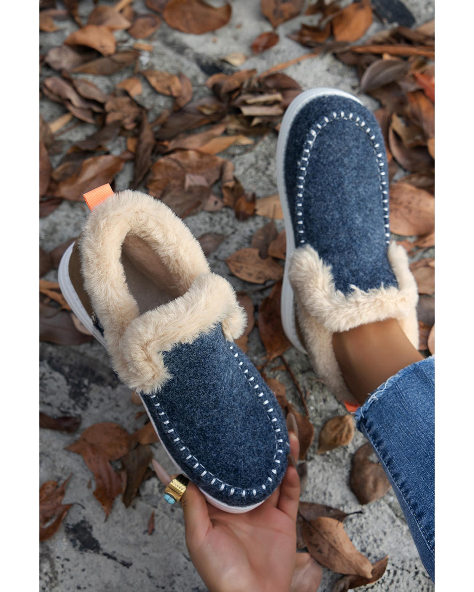 Blue Suede Stitching Patchwork Plush Lined Anklet Boots - 37 EU