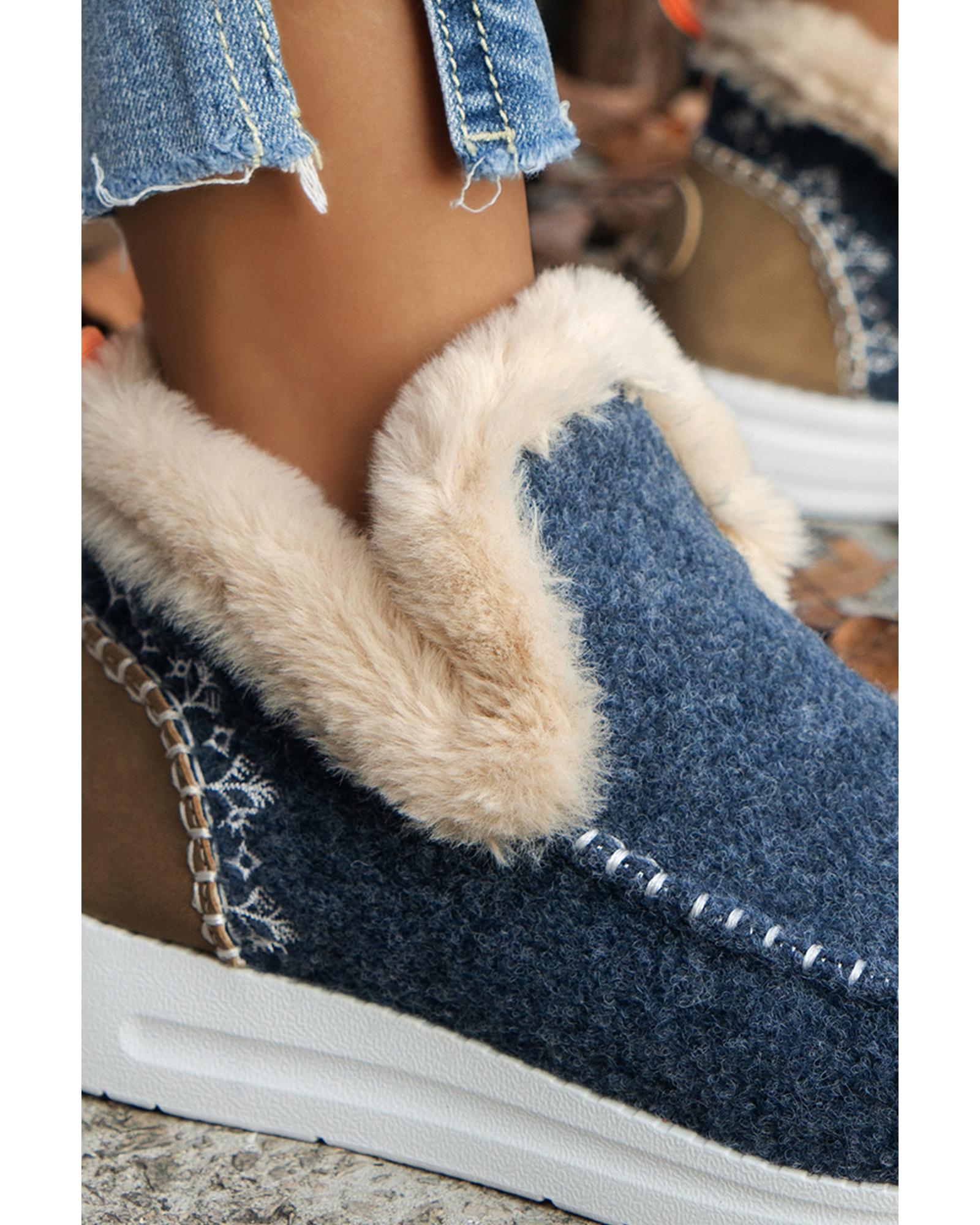 Blue Suede Stitching Patchwork Plush Lined Anklet Boots - 42 EU 3
