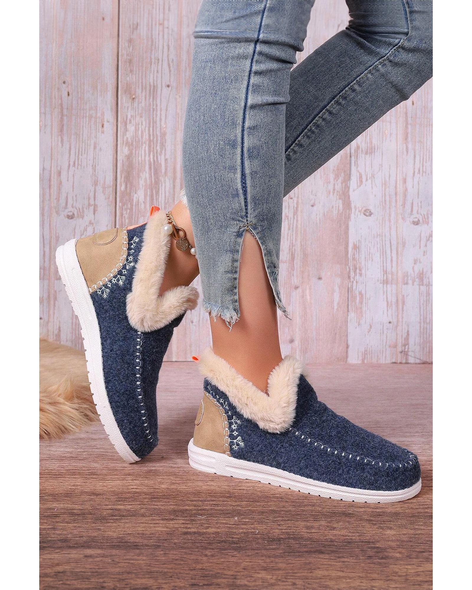 Blue Suede Stitching Patchwork Plush Lined Anklet Boots - 42 EU 4