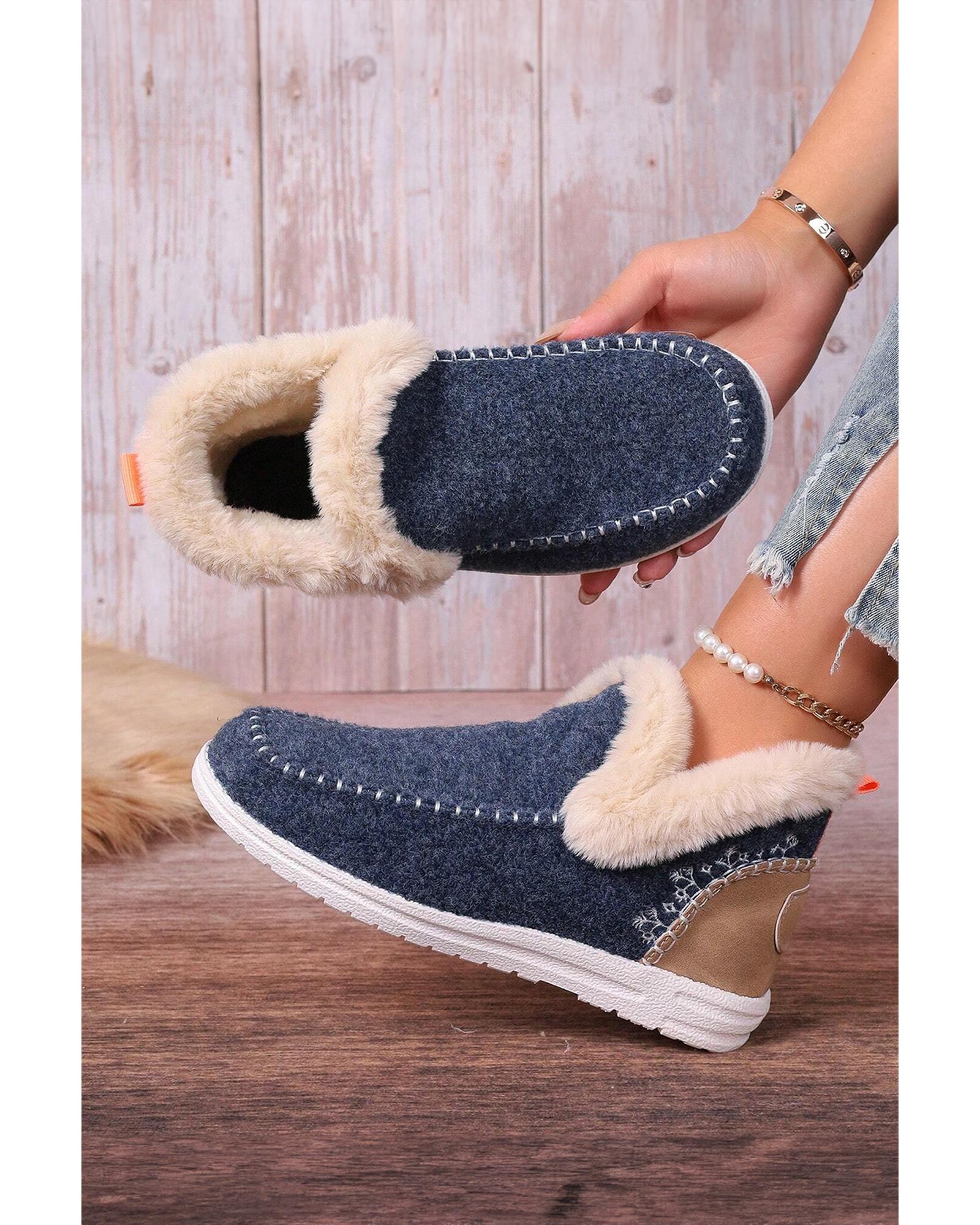 Blue Suede Stitching Patchwork Plush Lined Anklet Boots - 42 EU 8
