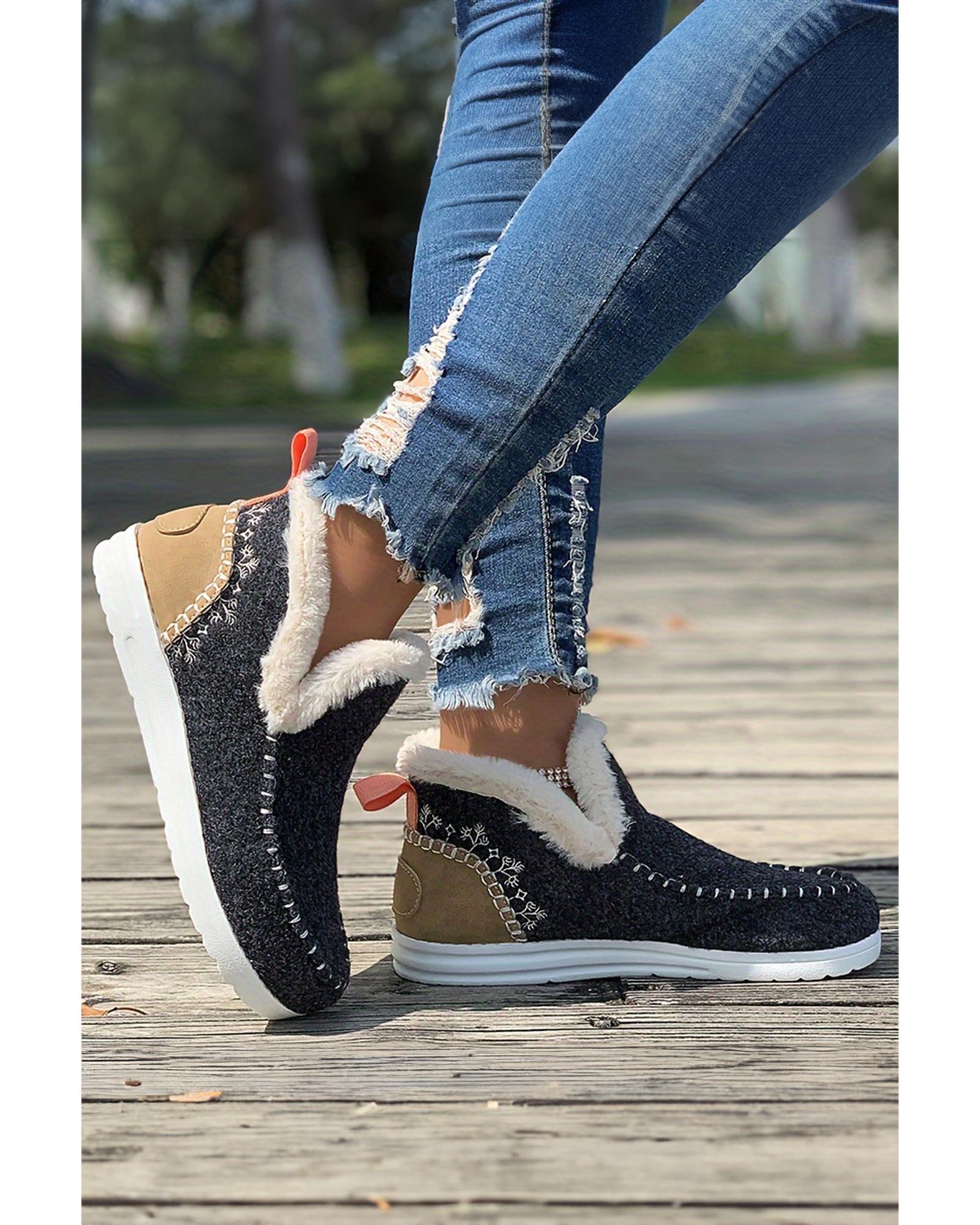 Carbon Grey Suede Stitching Patchwork Plush Lined Anklet Boots - 37 EU 3