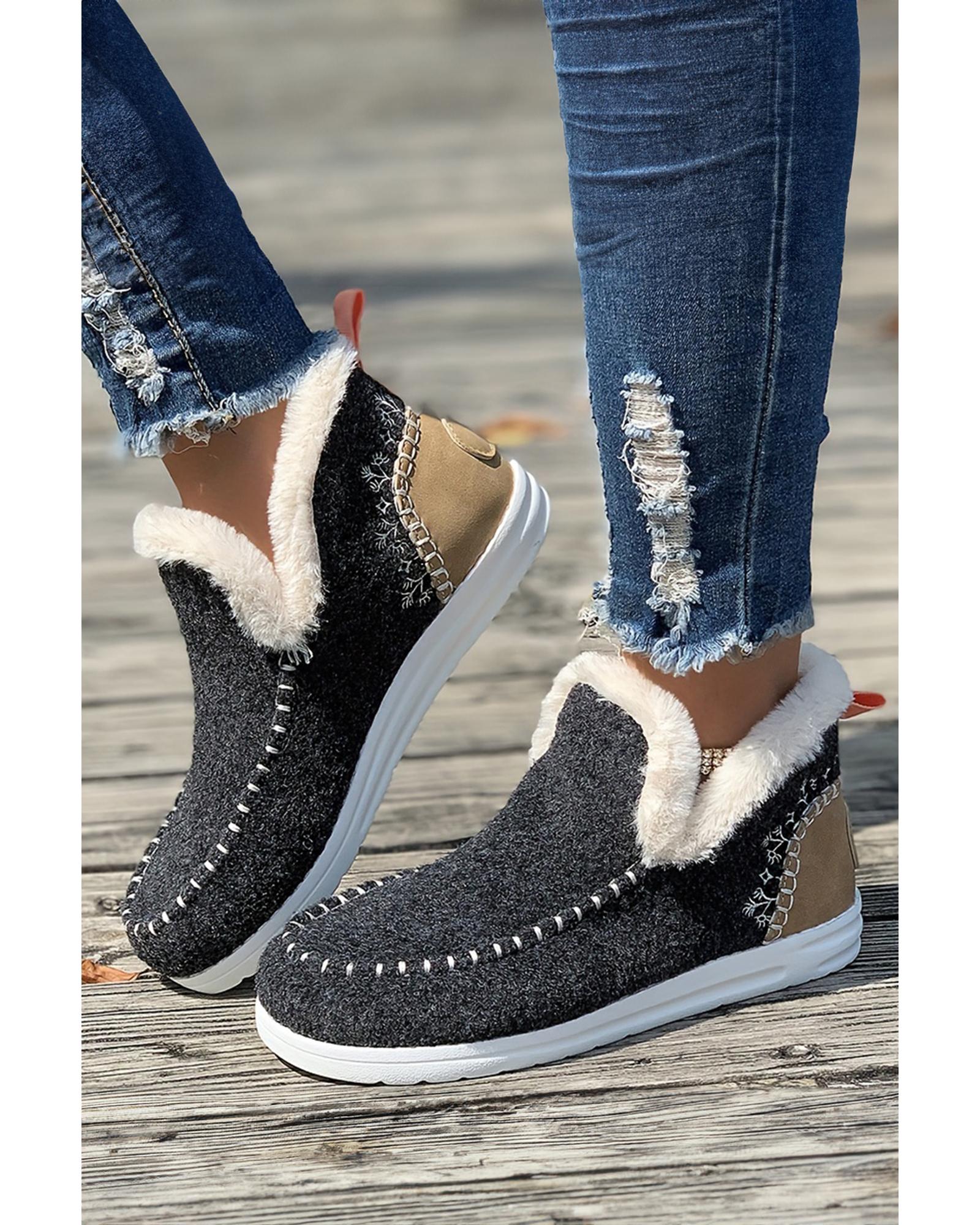 Carbon Grey Suede Stitching Patchwork Plush Lined Anklet Boots - 37 EU 4