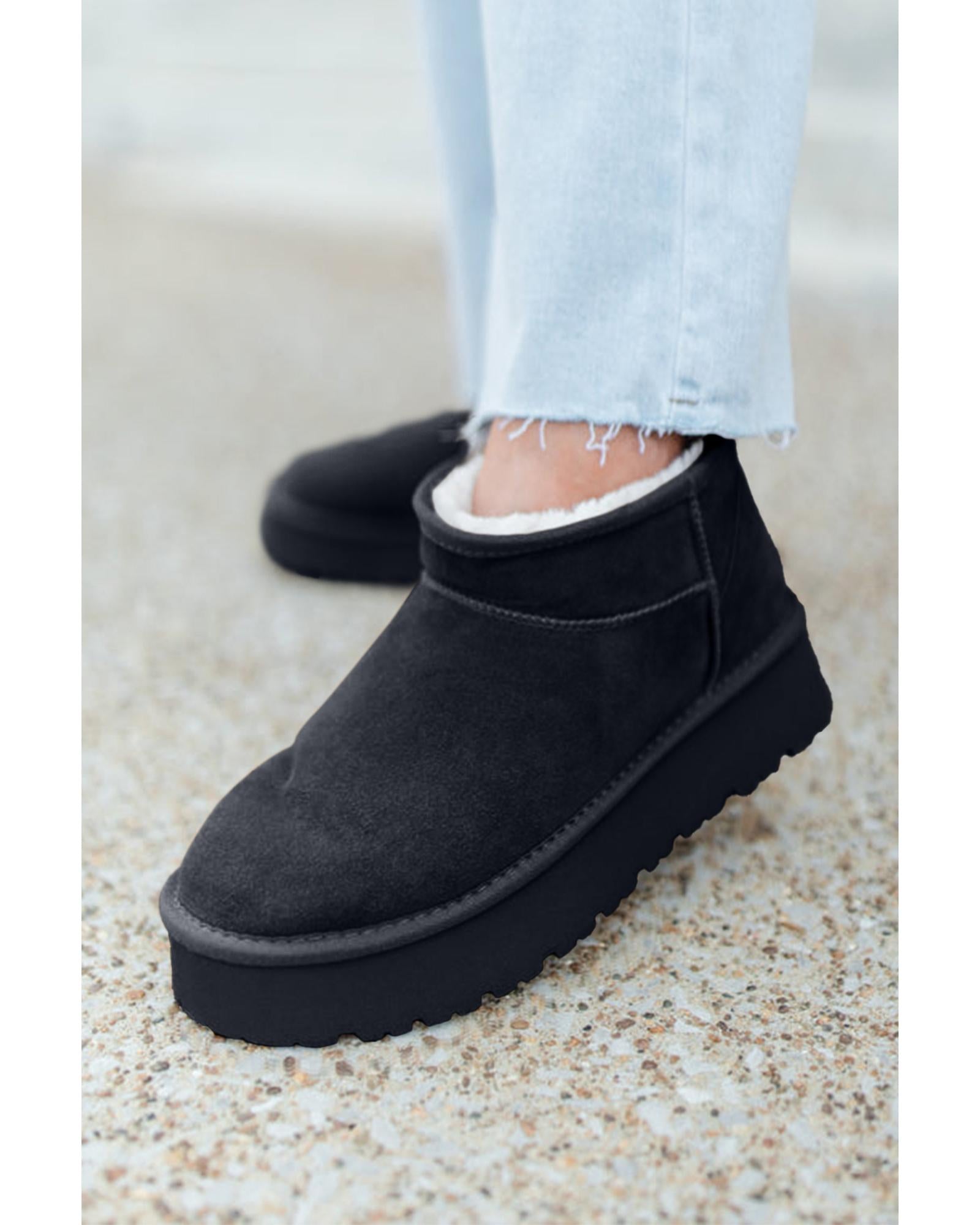 Black Faux Fur Lined Suede Ankle Snow Boots - 37 EU