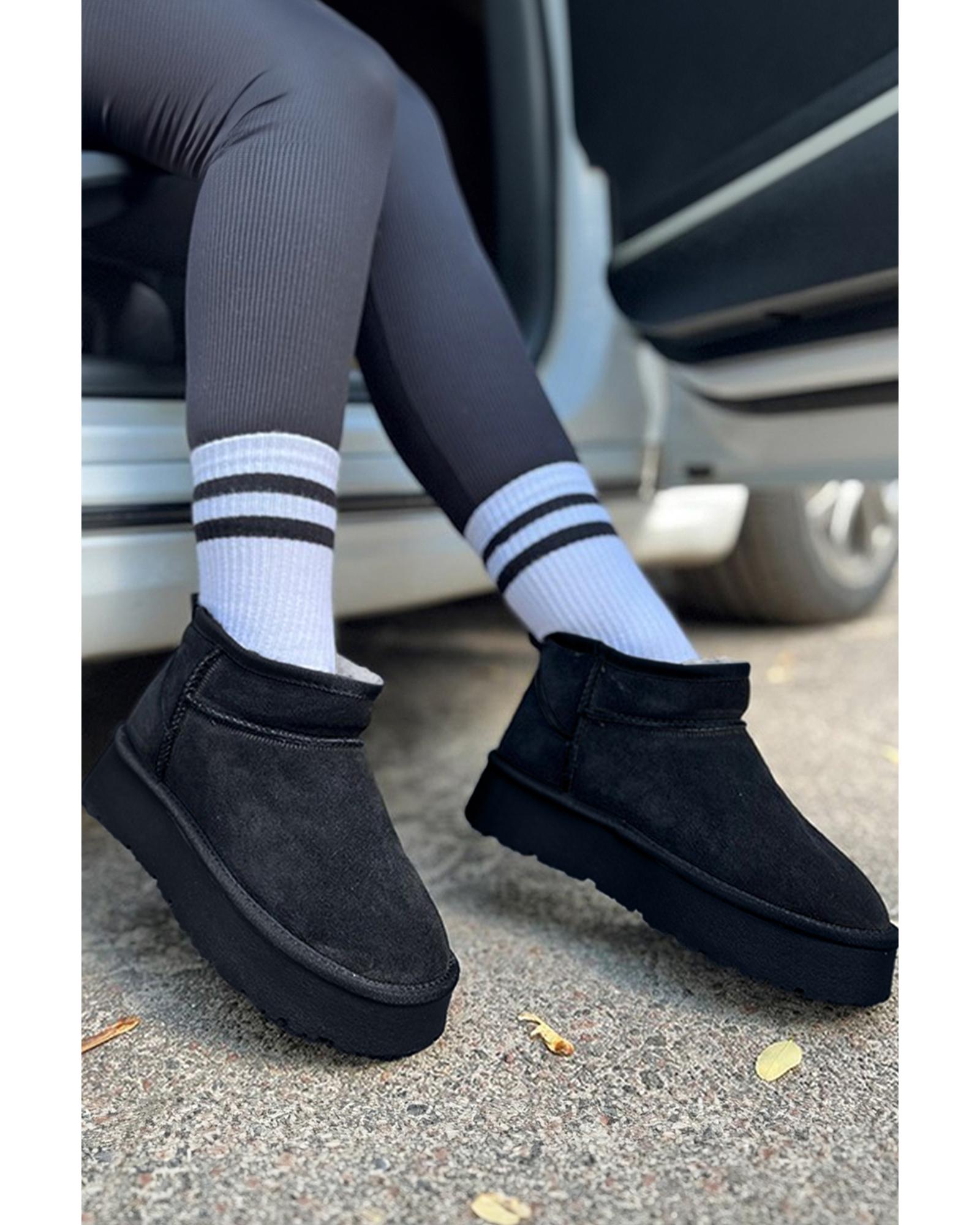 Black Faux Fur Lined Suede Ankle Snow Boots - 37 EU