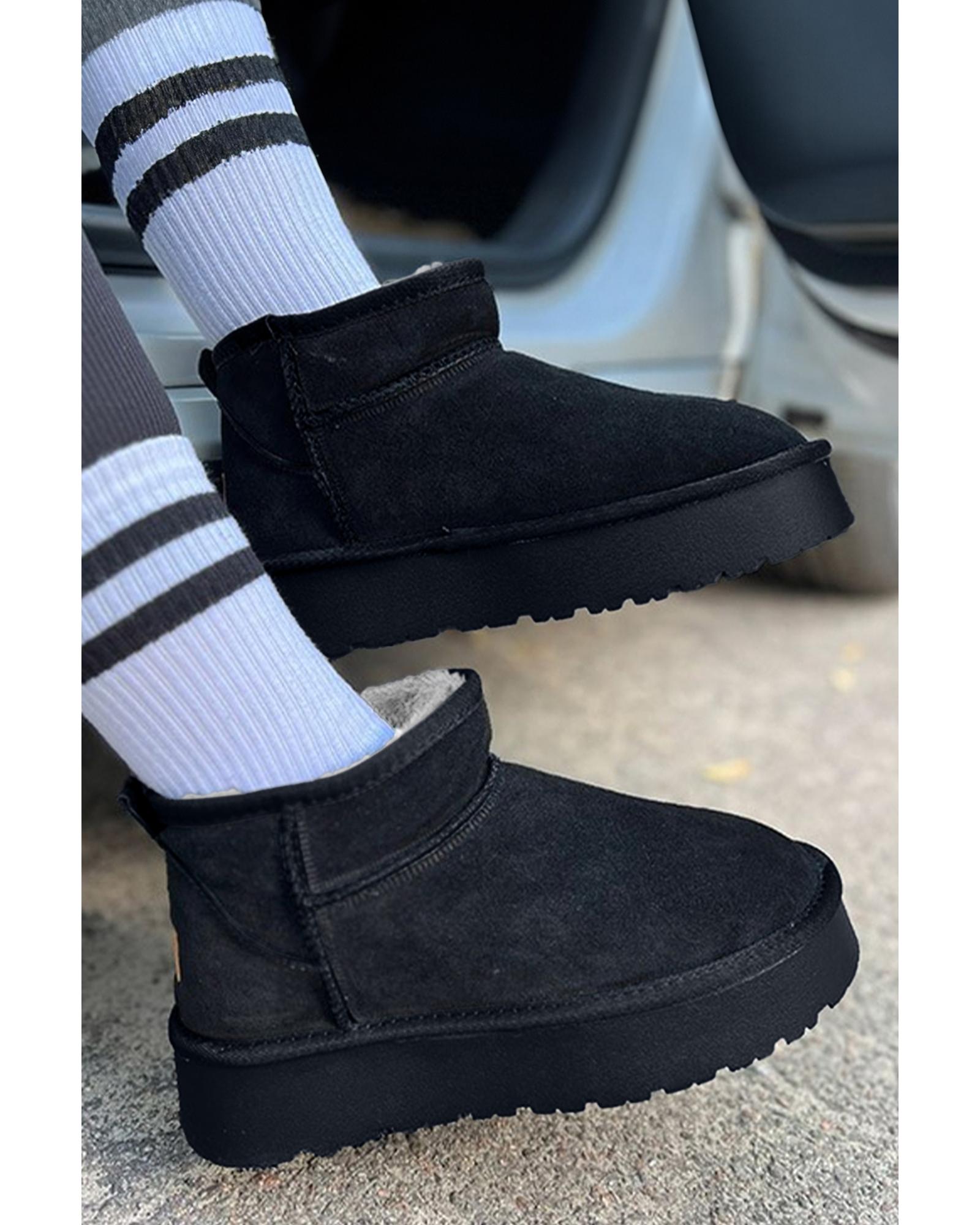 Black Faux Fur Lined Suede Ankle Snow Boots - 37 EU 8
