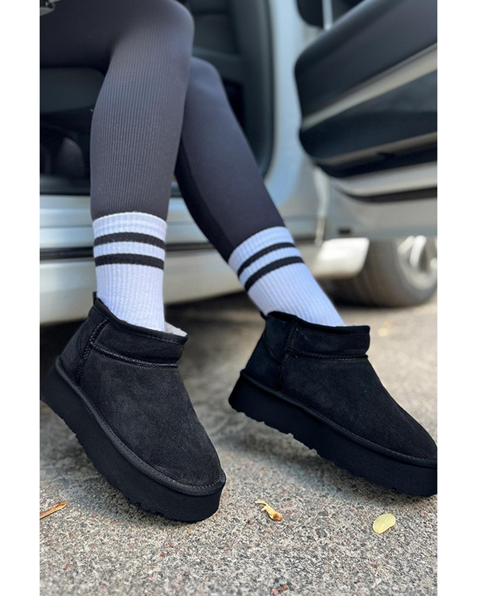 Black Faux Fur Lined Suede Ankle Snow Boots - 37 EU 6