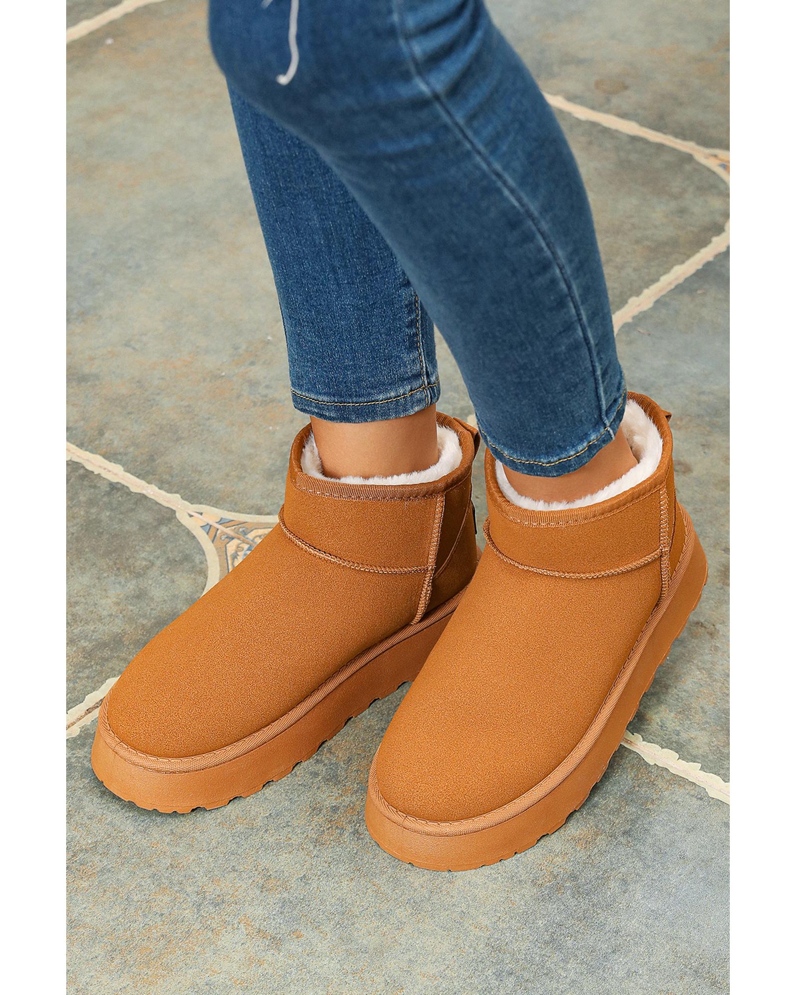 Chestnut Faux Fur Lined Suede Ankle Snow Boots - 37 EU