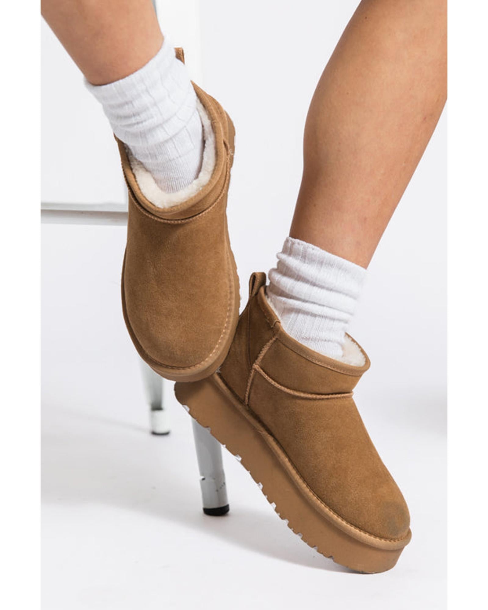 Chestnut Faux Fur Lined Suede Ankle Snow Boots - 37 EU 3
