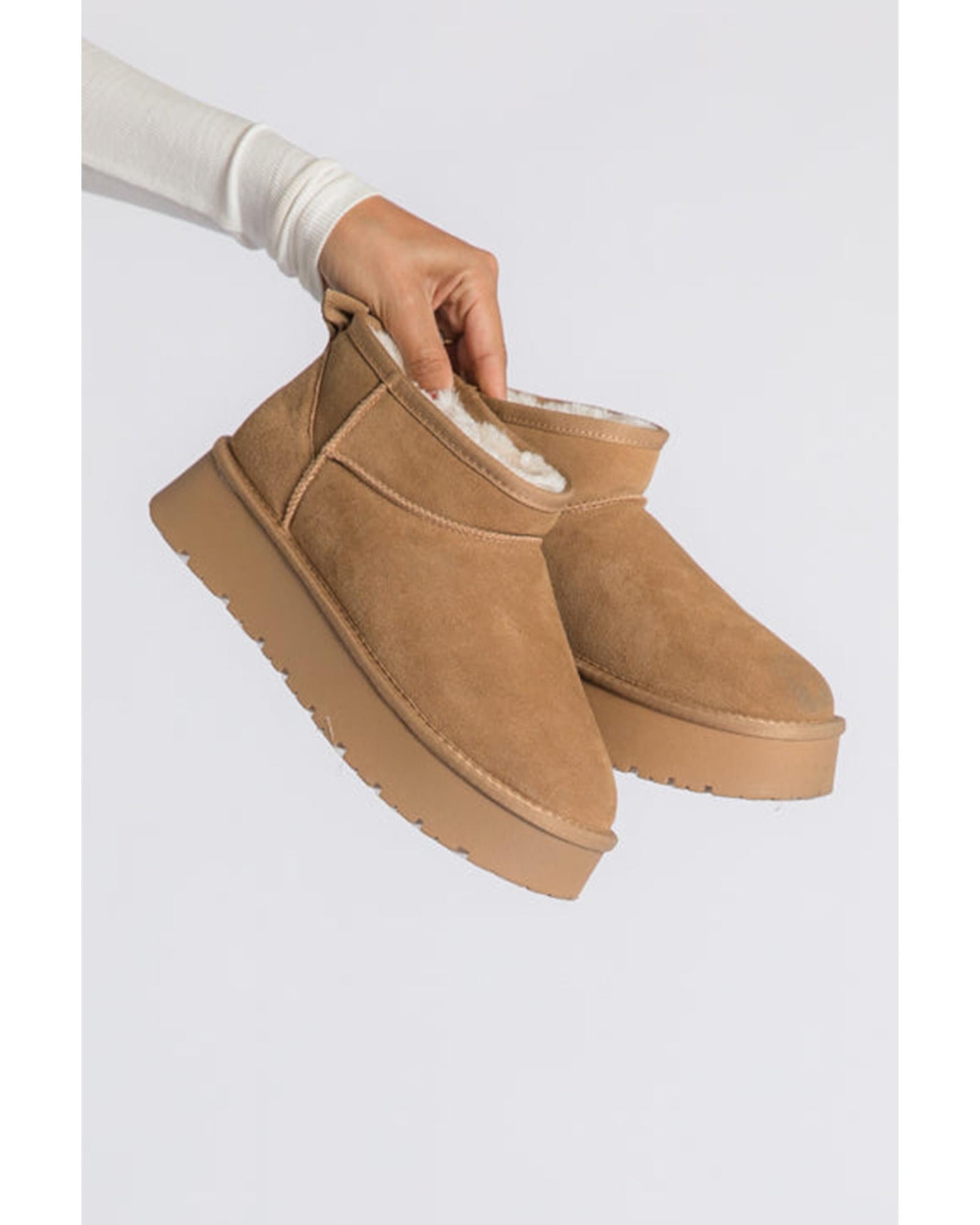 Chestnut Faux Fur Lined Suede Ankle Snow Boots - 41 EU