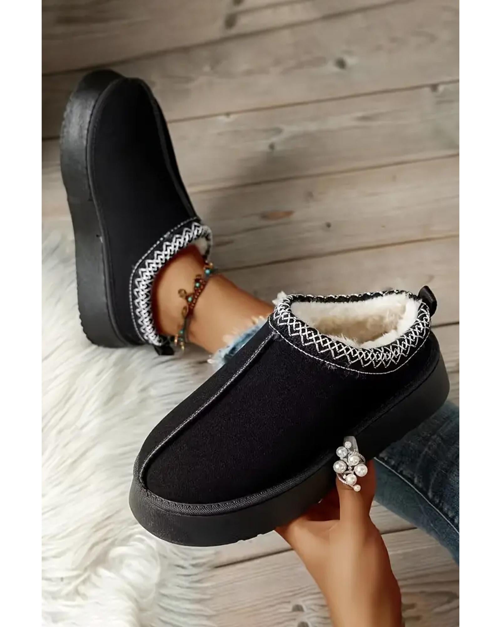 Azura Exchange Black Suede Contrast Print Round Toe Plush Lined Flats - 37 EU