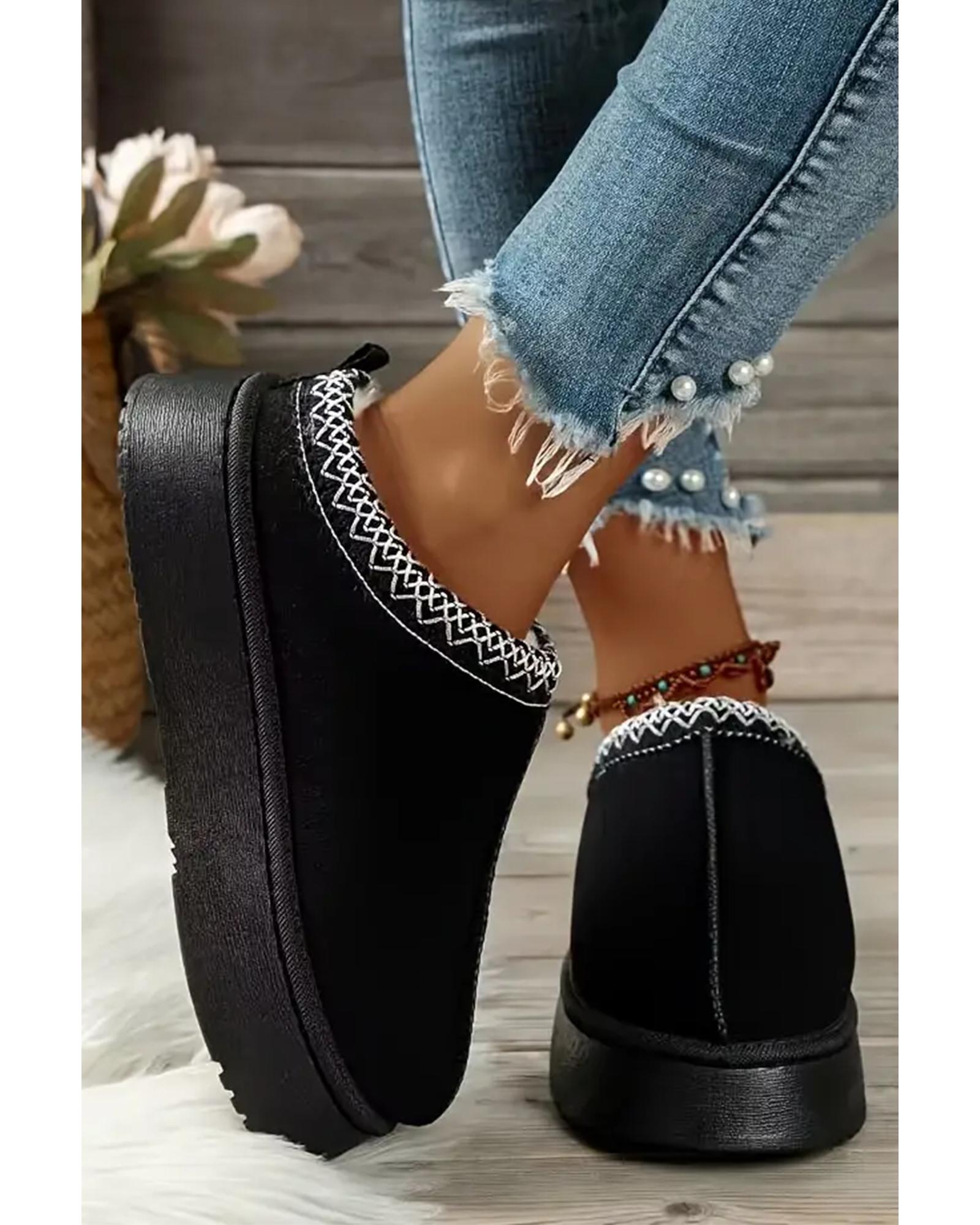 Azura Exchange Black Suede Contrast Print Round Toe Plush Lined Flats - 37 EU 3