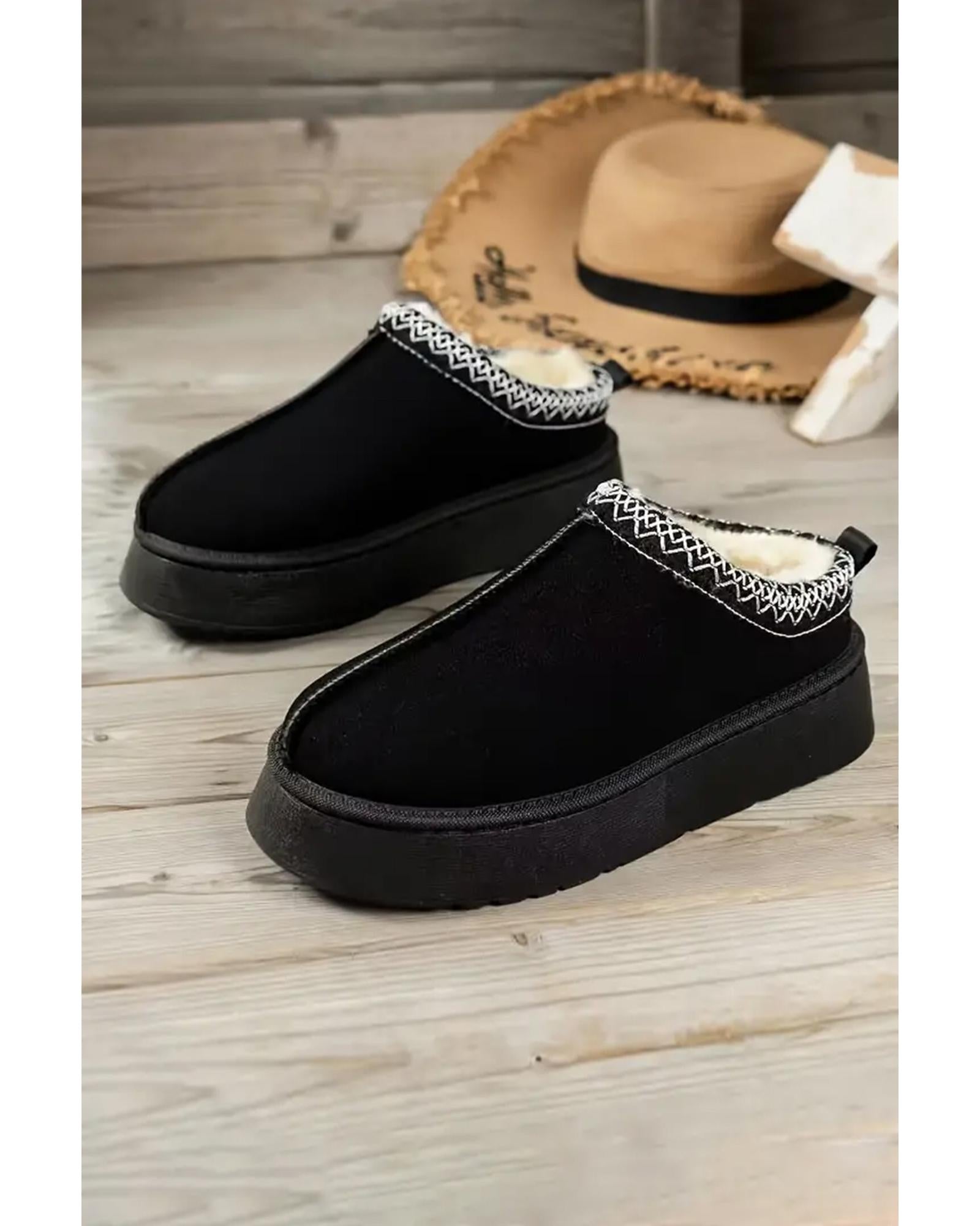 Azura Exchange Black Suede Contrast Print Round Toe Plush Lined Flats - 37 EU 7