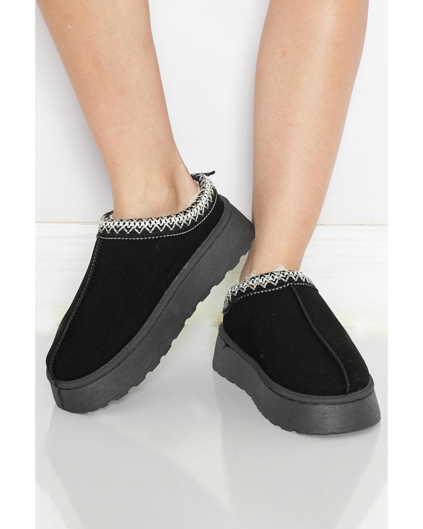 Azura Exchange Black Suede Contrast Print Round Toe Plush Lined Flats - 37 EU 8