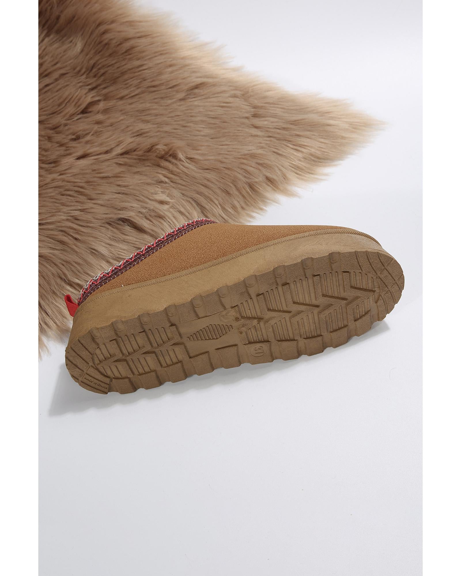 Chestnut Suede Contrast Print Round Toe Plush Lined Flats - 39 EU 6